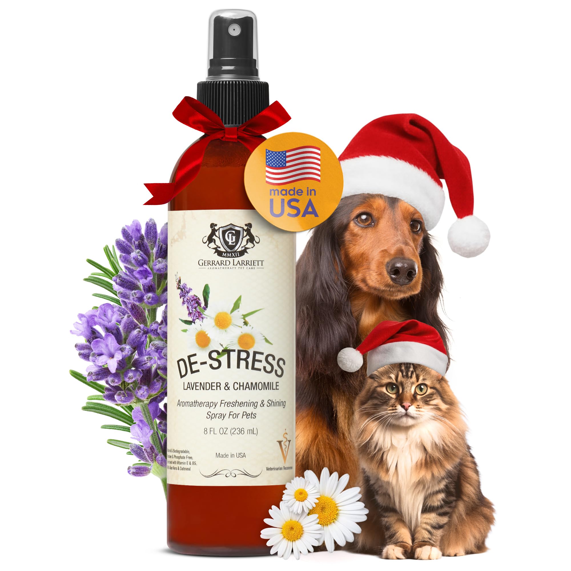 Gerrard Larriett Aromatherapy Pet Care: Aromatherapy Freshening & Shining Spray For Pets - Chamomile & Lavender Dog Spray Scent - Pet and Puppy Calming Products - Dog Calming Spray Comfort - 8 FL OZ