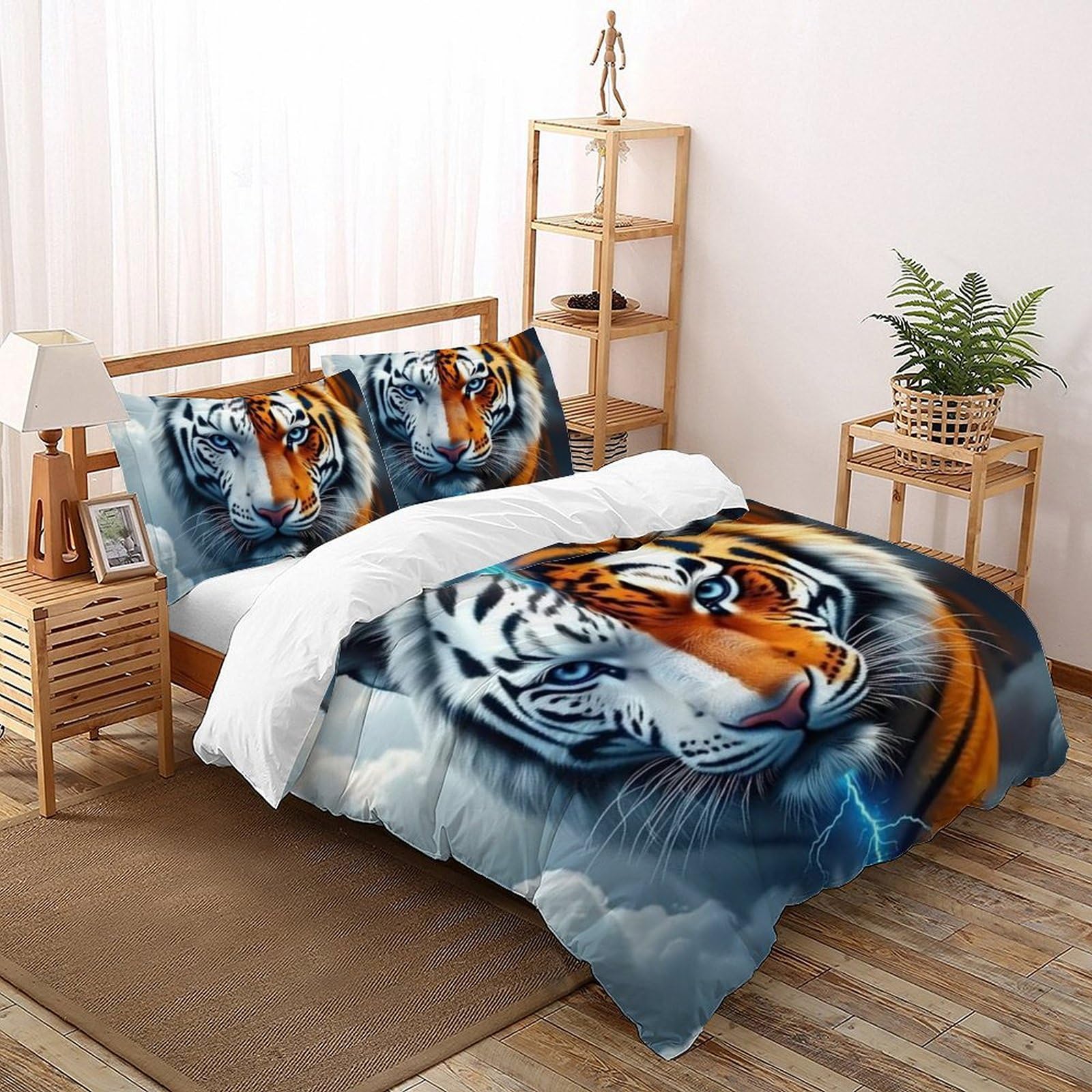 Housse de couette tigre double en microfibre 200x200 pour lit d'enfant