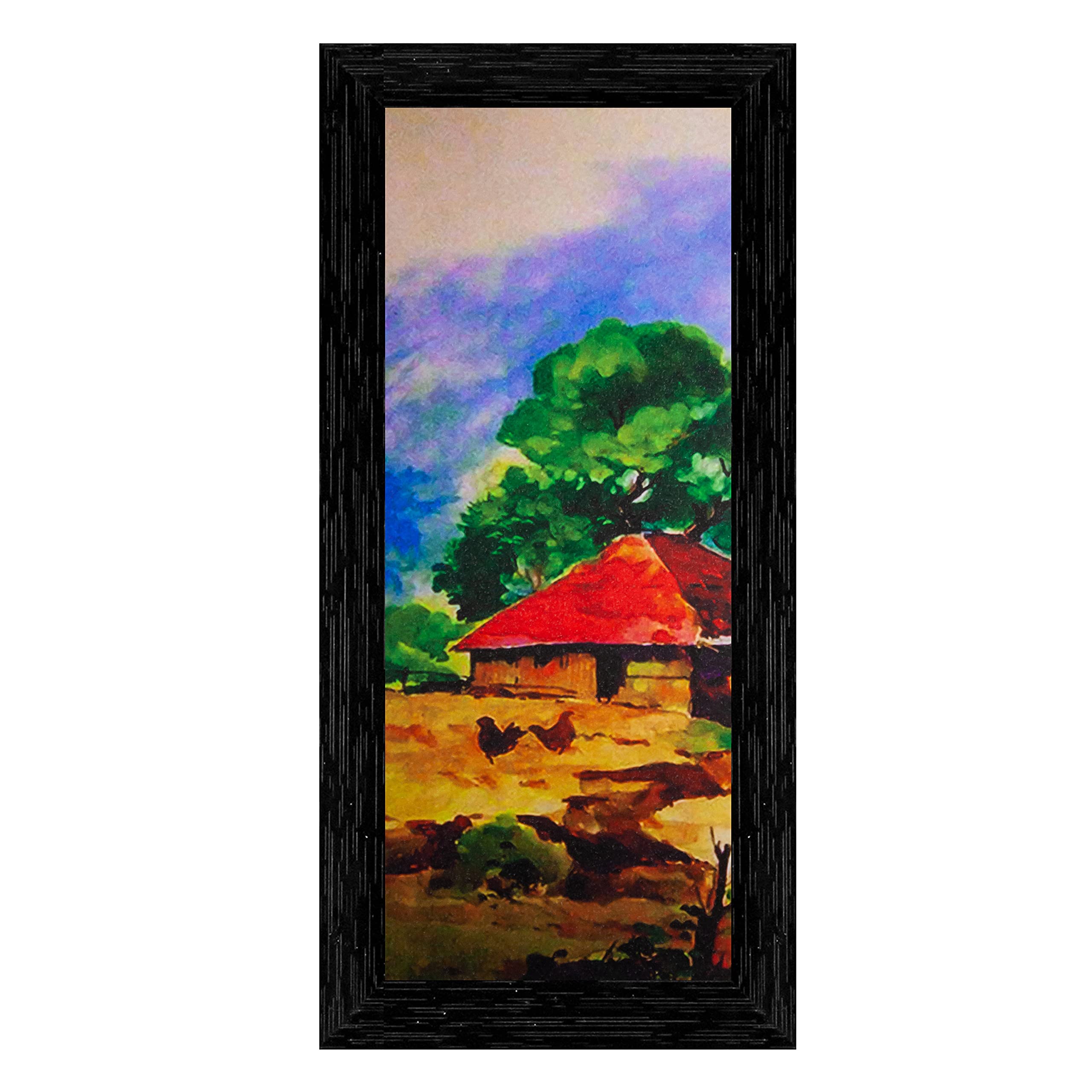 Indianara Zestaw 3 indyjskiej wioski oprawiony obraz artystyczny (3571BK) bez szkła 15 x 33, 25 x 33 cm, 15 x 30 cm