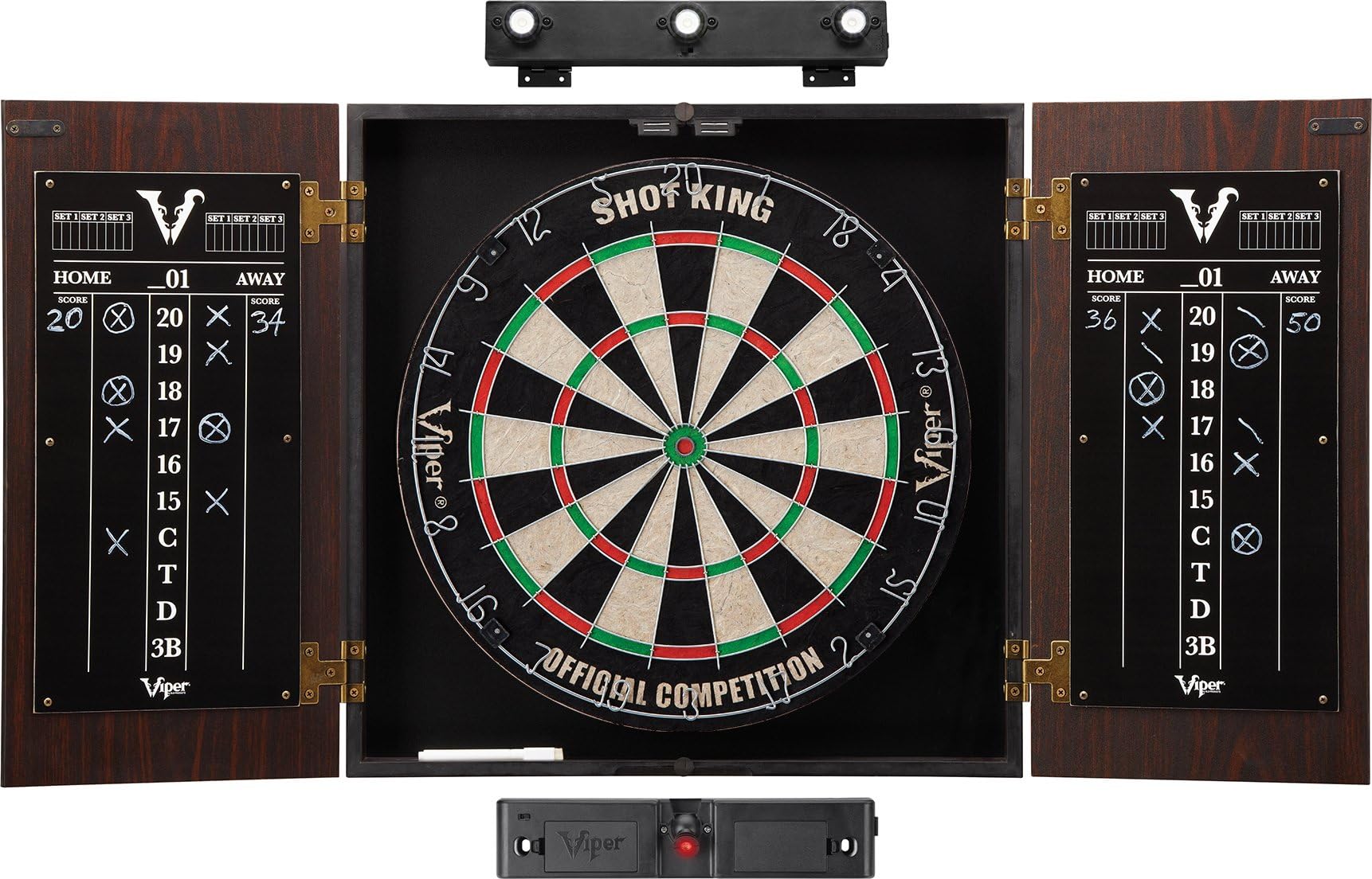 Viper by GLD Products Viper Stadium Sisal/Bristle Steel Tip Cabinet Bundle: Elite Set (Shot King Dartboard and Darts)
