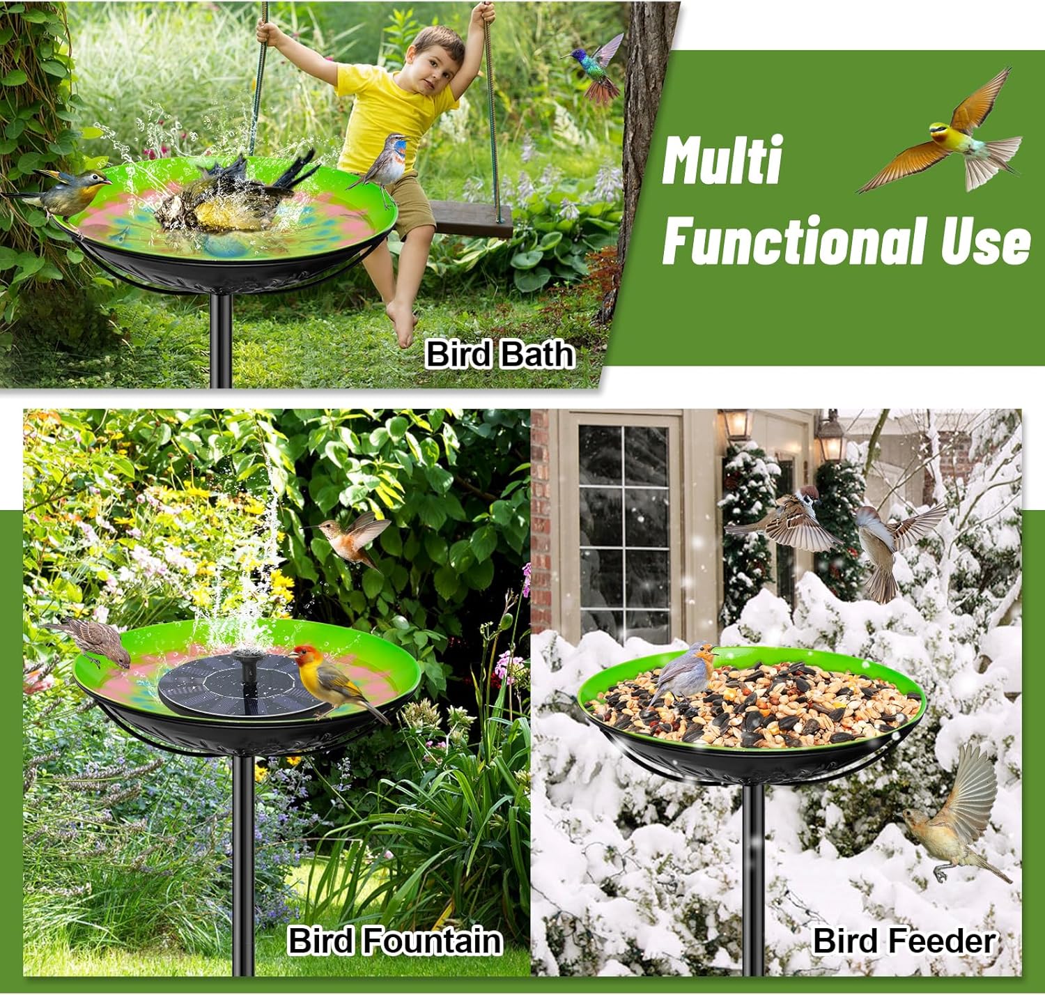 Metal Bird Bath for Outside, Freestanding Birdbaths & Birdfeeder with Colorful Peacock Embossed Basin, Vintage Bird Baths Feeder Bowl for Outdoors Garden Yard Lawn Decor (Peacock Green)