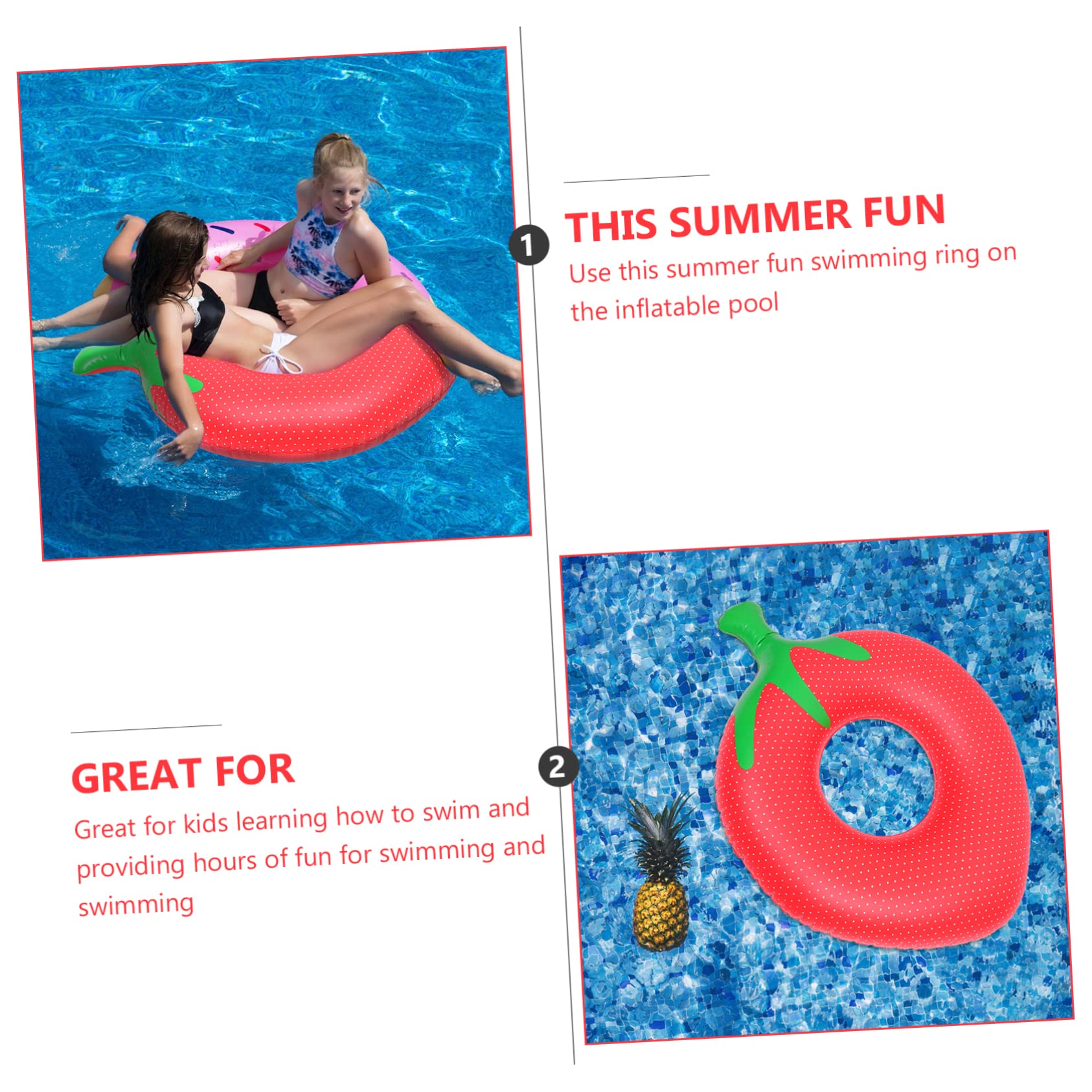 CORHAD Summer Beach Pool Toys Boys and Girls Strawberry Floating Ring Plastic Swim Ring Design