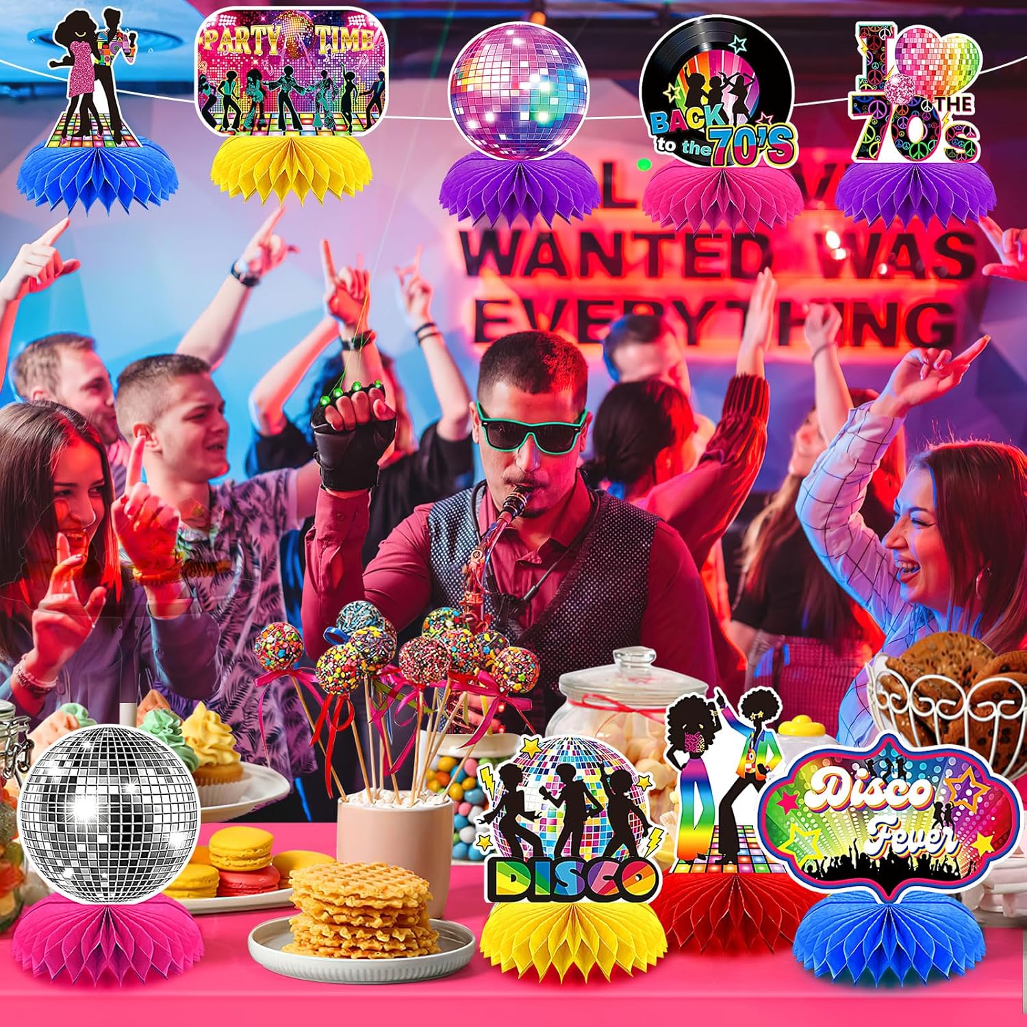 10 Pcs 70s Disco Party Decorations Back to 70s Honeycomb Centerpieces for Retro Theme Birthday Music Party Supplies Dancing Queen Party Decorations Retro Table Decor for 1970s