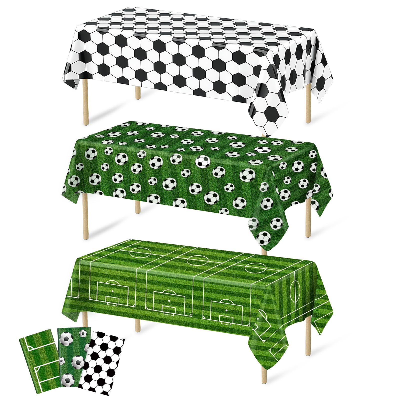Nappe jetable de football CIEHER en plastique vert blanc noir pour fête x3