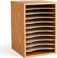 Vista 1 de Safco Vertical Desktop Sorter, Wooden Paper Organizer for Home Office and Classroom, 11 Adjustable, Letter-Size Compartments, Medium Oak
