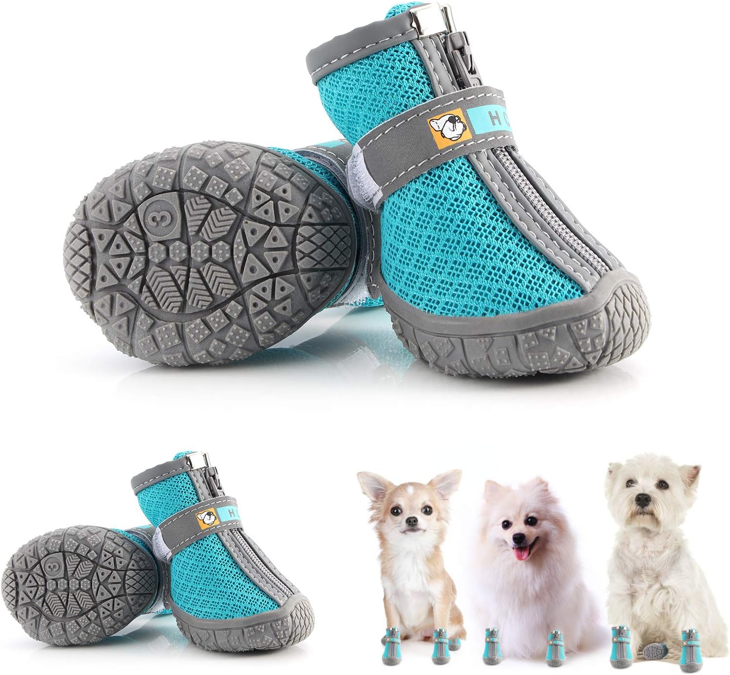 Hcpet Dog Shoes for Small Dogs, Breathable Dog Boots & Paw Protectors for Hot Pavement Winter Snow Hiking, Anti-Slip Dog Booties for Hardwood Floor Blue Size 2