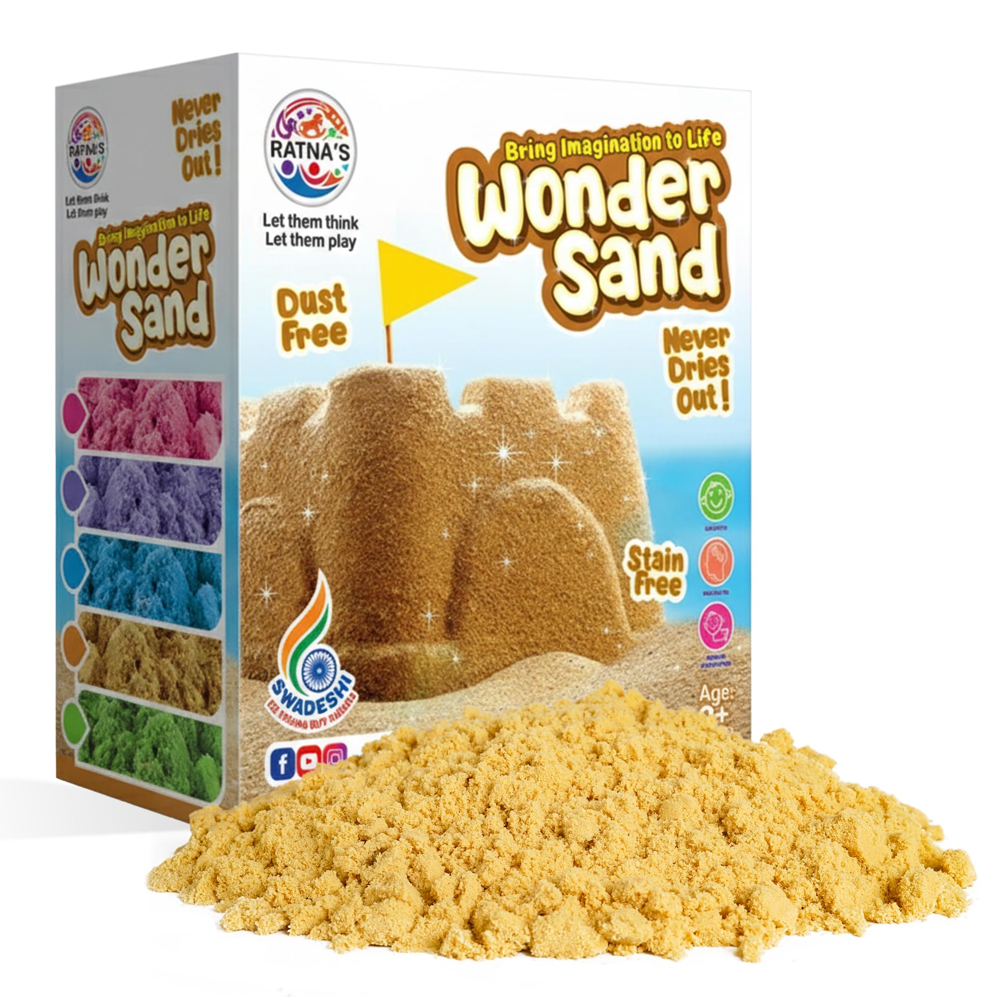 RATNA'S Wonder Sand 500g Smooth Sand for Kids with One Big Mould (Without Tray) (Brown) - Creative and Relaxing Sand Play Experience for Kids