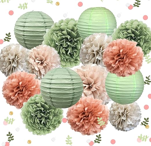 Sage Green and Pink Party Decorations for Baby Bridal