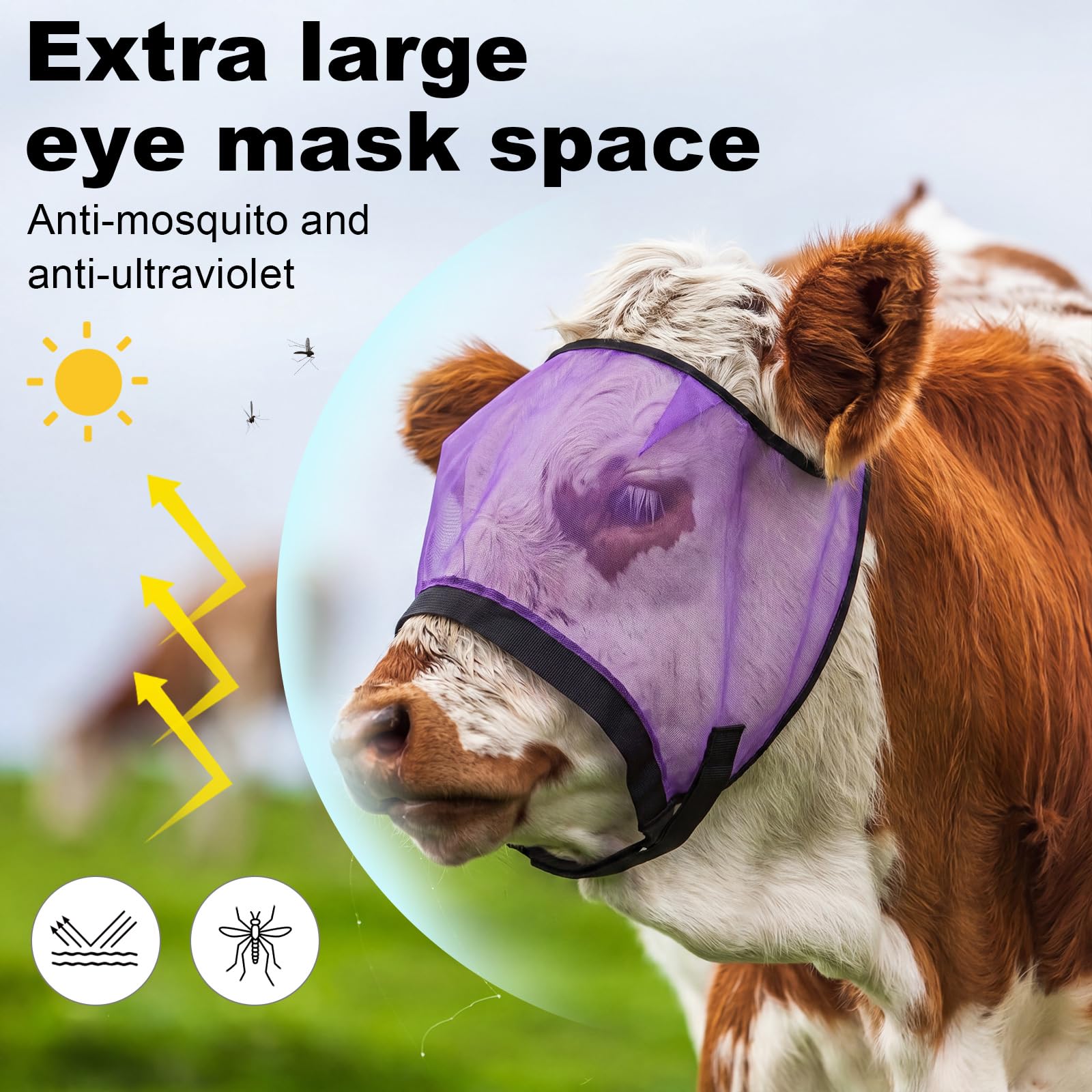 Abbylike Maschera antimosche per bestiame, regolabile, 2 pezzi, viola