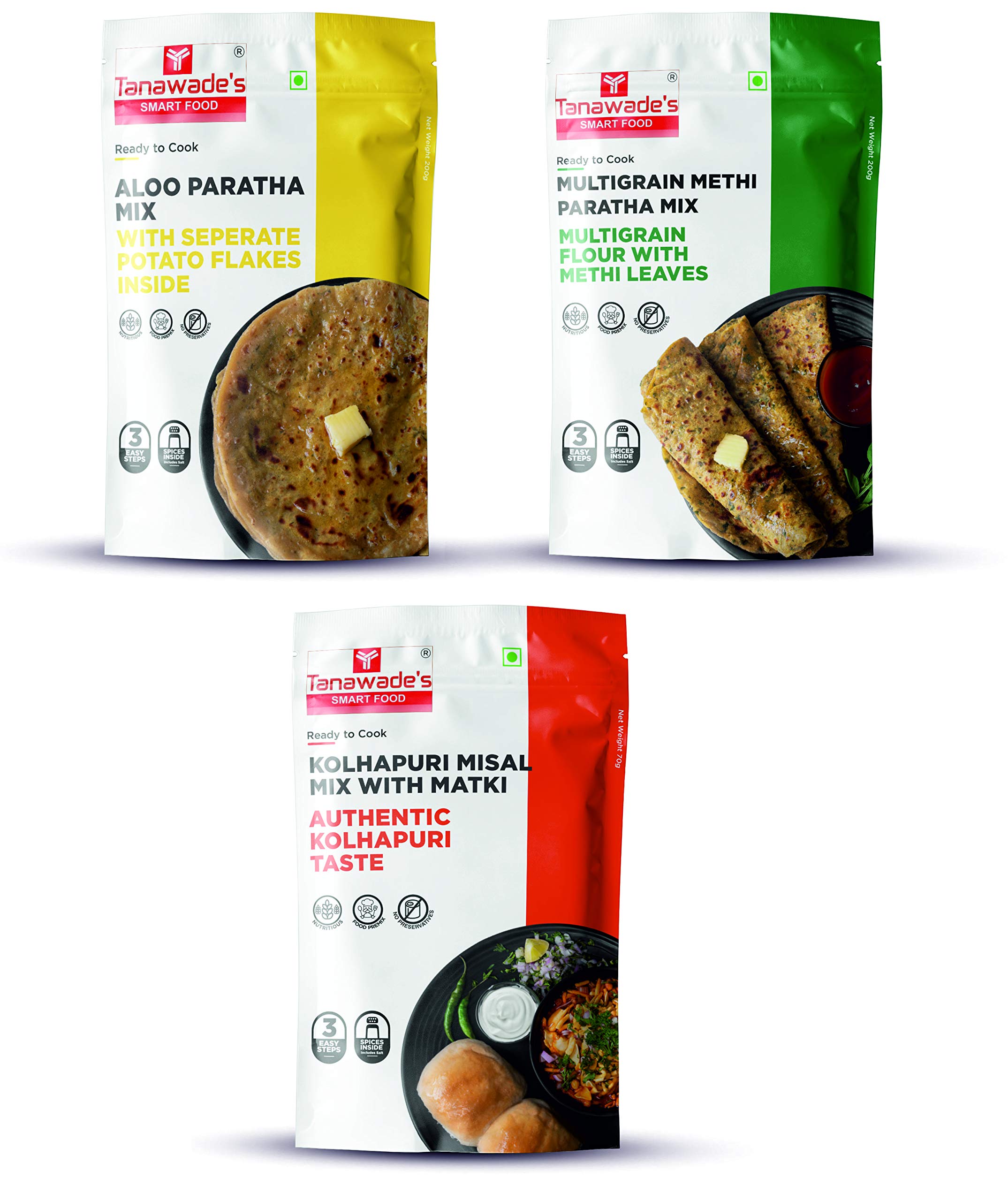 Tanawade's Smart Food Multi Combo-01-D, Instant Aloo Paratha, Methi Paratha, Misal Mix, Ready to Cook, Home Food with Hand Picked Flavours, Pack of 3 (one of Each)-image-26