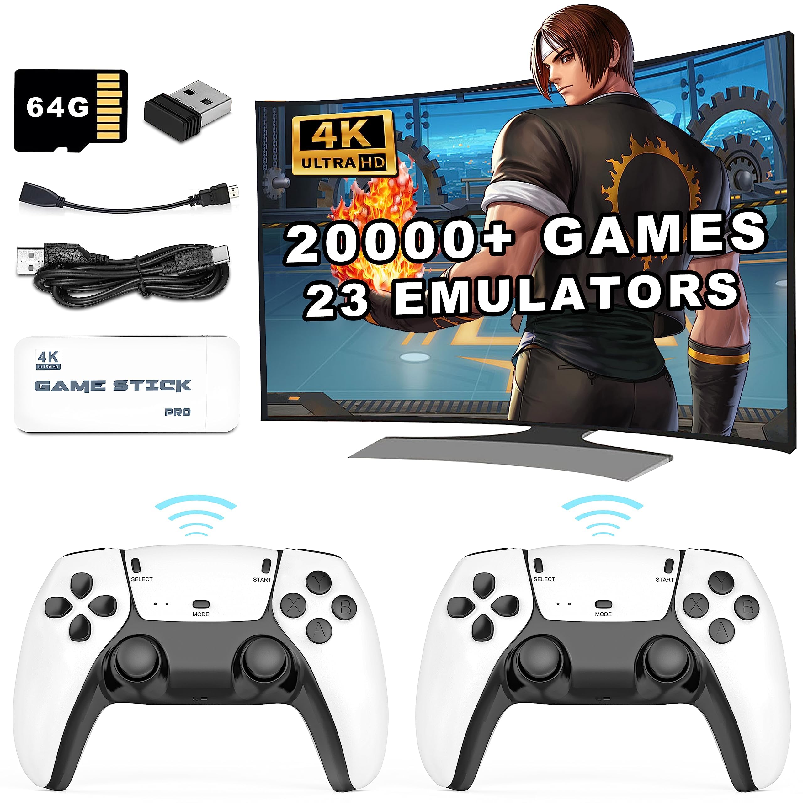 Game Stick PRO 10K Games PRELOADED Video Game Console with 2 Wireless 2.4G Controllers 2D Classic Retro Gaming Device for Kids Home USE Easy Plug&Play Enjoy Everyday 64GB LITE PRO PNDORA Mini PRO 2