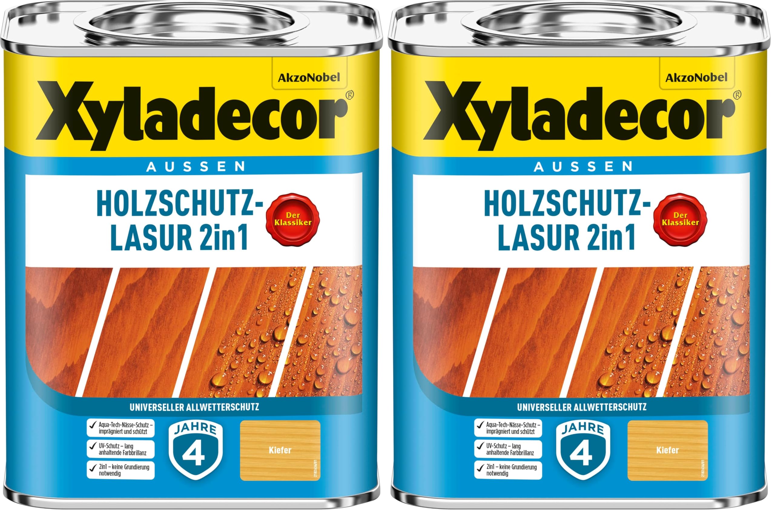Xyladecor Holzschutz-Lasur 2in1, Universeller Allwetter-Schutz – Der Klassiker, Kiefer, 750 ml (Packung mit 2)