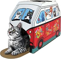 Vista 7 de Casa para gatos con rascador y hierba gatera incluida - Camión de comida