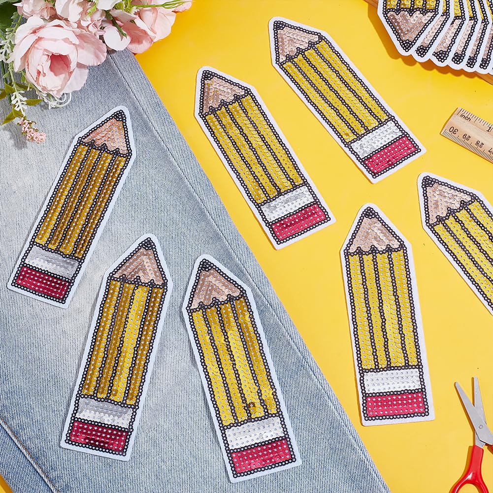 18 Stück Bleistift-Aufnäher zum Aufbügeln mit Pailletten, Bleistiftform, bestickt, zum Aufnähen, Kleidung, Bekleidungszubehör für Lehrer, Studenten, Rucksack, Hut, Jacke, Jeans