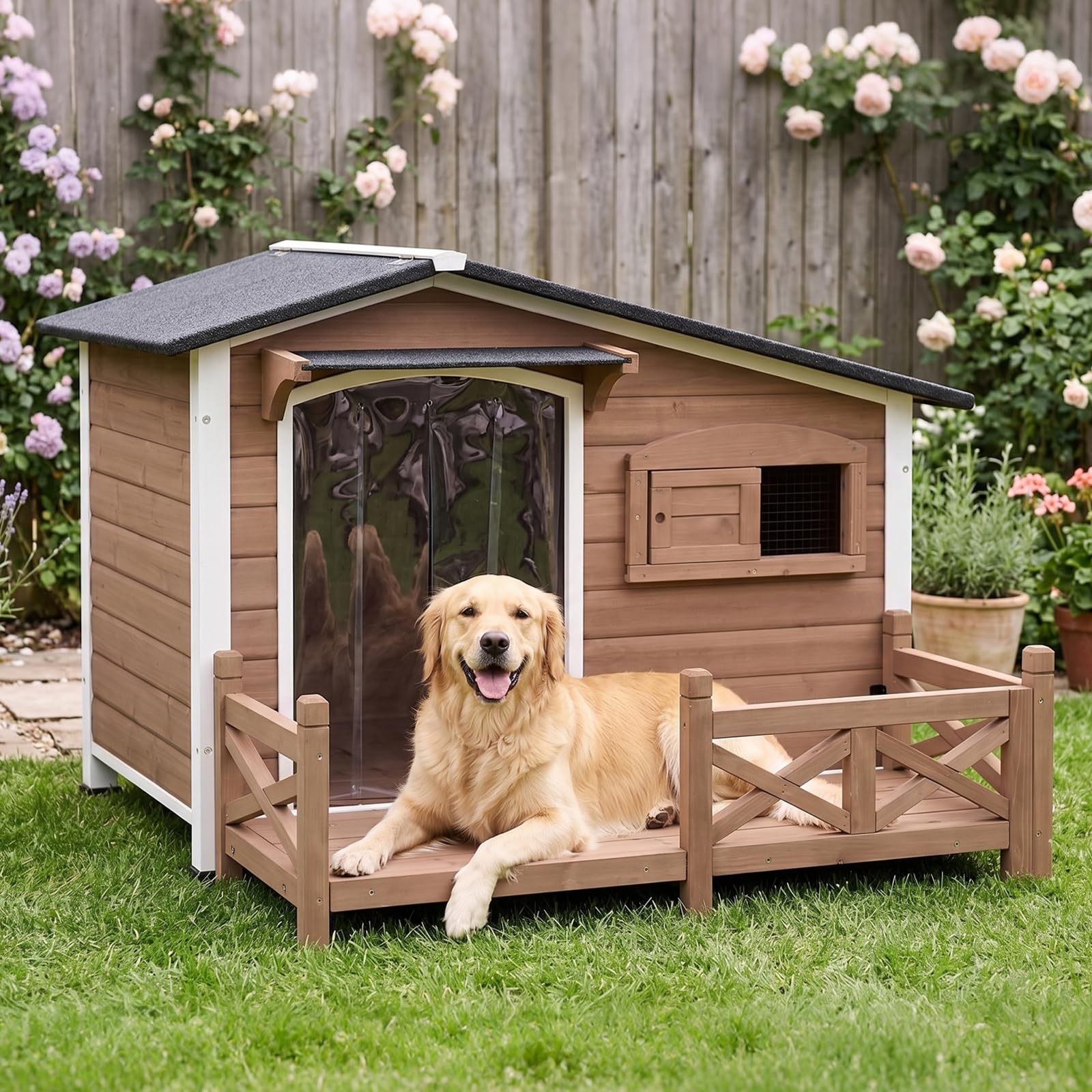 GUTINNEEN Large Dog House Outdoor Weatherproof Dog Kennel Shelter, 44.6" L