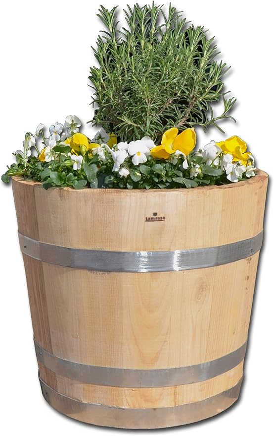 Temesso Blumentopf, Blumenkübel aus Kastanien-Holz - Fass, Holzfass Fass als Pflanzkübel - Bottich, Holzkübel (D40 H35 cm)