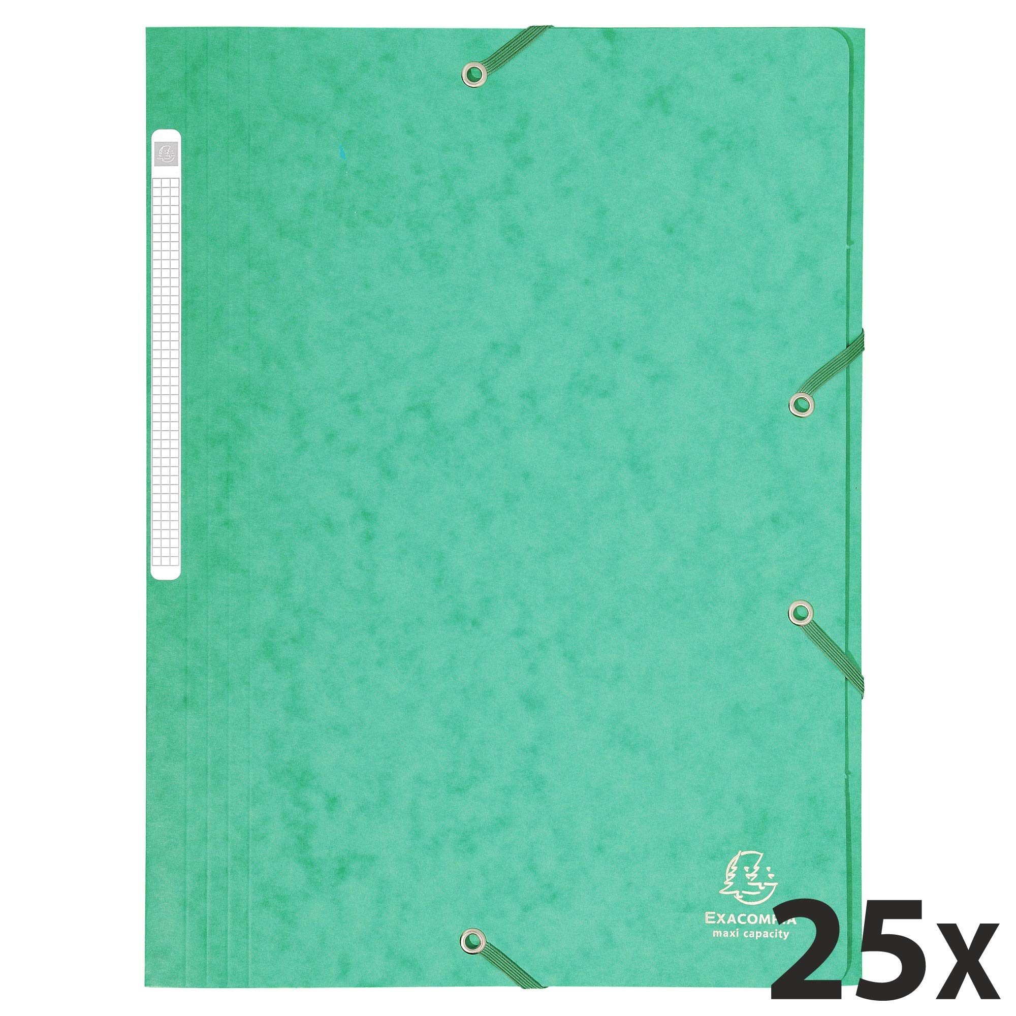 Exacompta 17103H 25er Pack Einschlagmappe aus extra starkem Colorspan-Karton für DIN A4 mit 3 Klappen und 2 Gummizügen grün