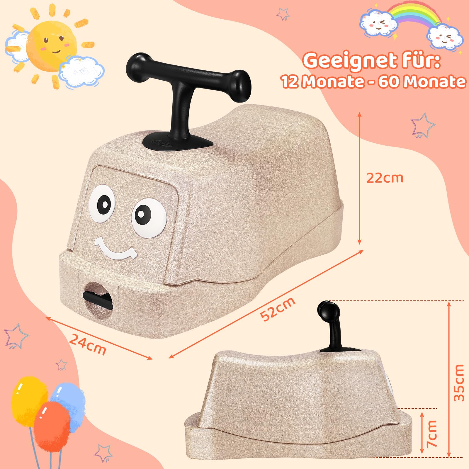 MAMIZO 5 in 1 Rutschauto ab 1 Jahr, Babyrutscher mit 4 PCS Geräuschlose Räder, Babyroller bis 20kg, Babyrollbrett, EPP, Baby Walker, Wippauto, Rutschfahrzeug, Baby Spielzeug Rutschauto, Indoor, Beige