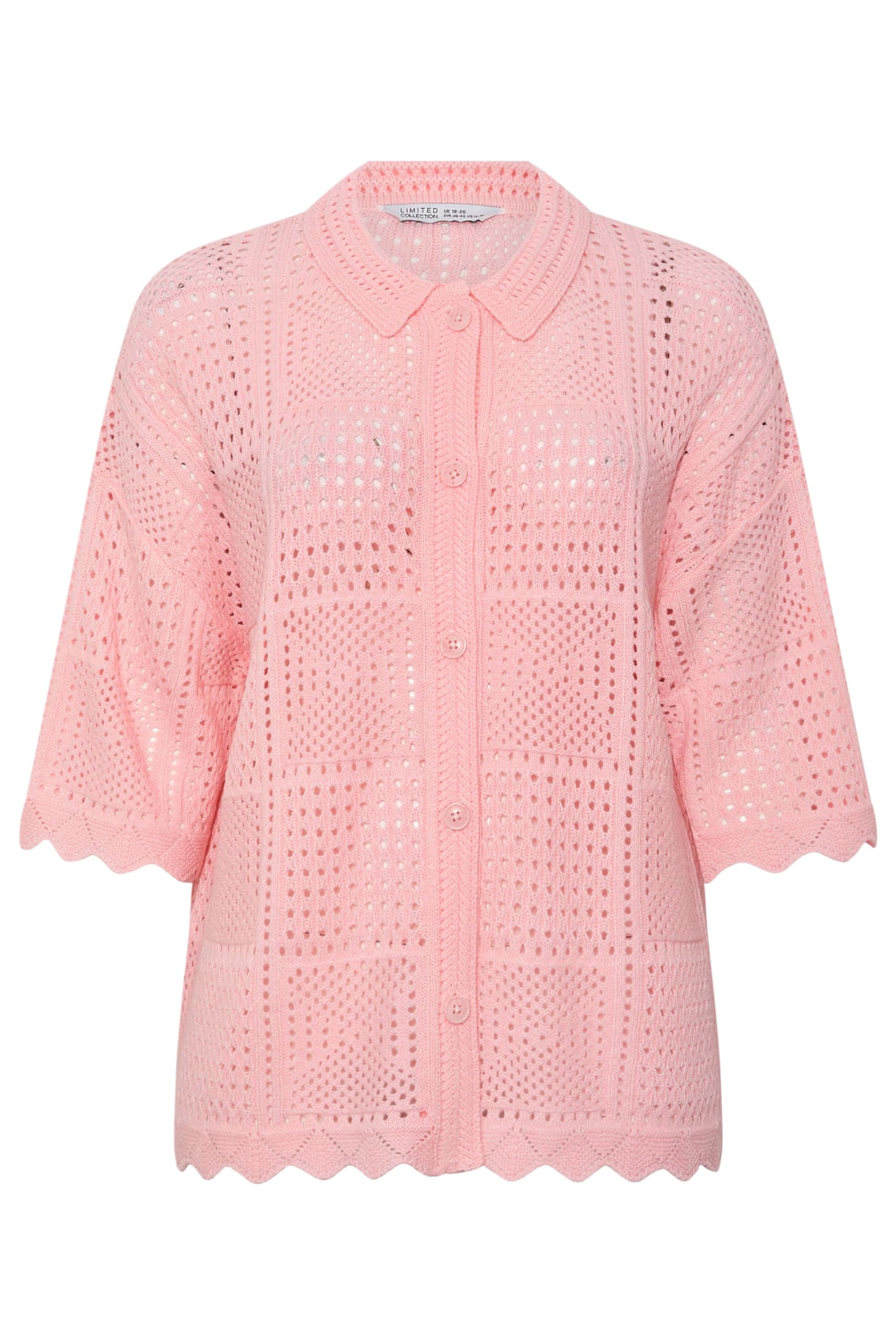 Yours Women's Baby Pink Limited Collection Curve Pink Crochet Knitted Shirt - Plus Size Curve