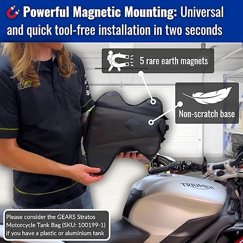 Miniatura 4 de GEARS iWire - Bolsa magnética para tanque de motocicleta con ventana de plástico transparente para interacción con teléfonos inteligentes, equipaje