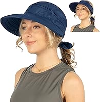 Vista 10 de SUN CUBE Sombrero de sol para mujer para protección UV al aire libre, sombrero de sol de ala ancha, cola de caballo, sombrero de playa convertible