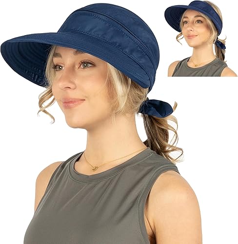 Miniatura 10 de SUN CUBE Sombrero de sol para mujer para protección UV al aire libre, sombrero de sol de ala ancha, cola de caballo, sombrero de playa convertible