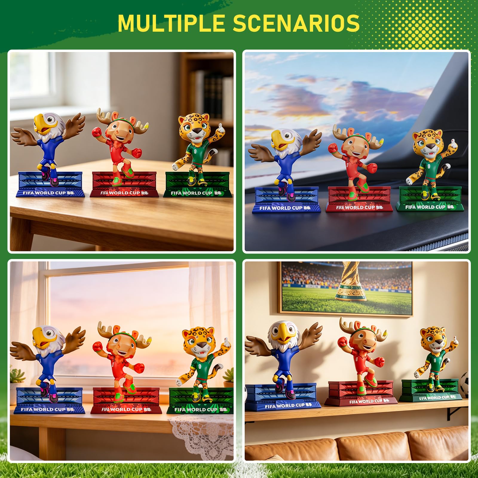 Sanyetral FIFA World Cup 2026 3PCS Figurines de Mascottes Multicolore,Comprend Clutch, Zayu, Maple, Jeu de Court-B (6 cm)