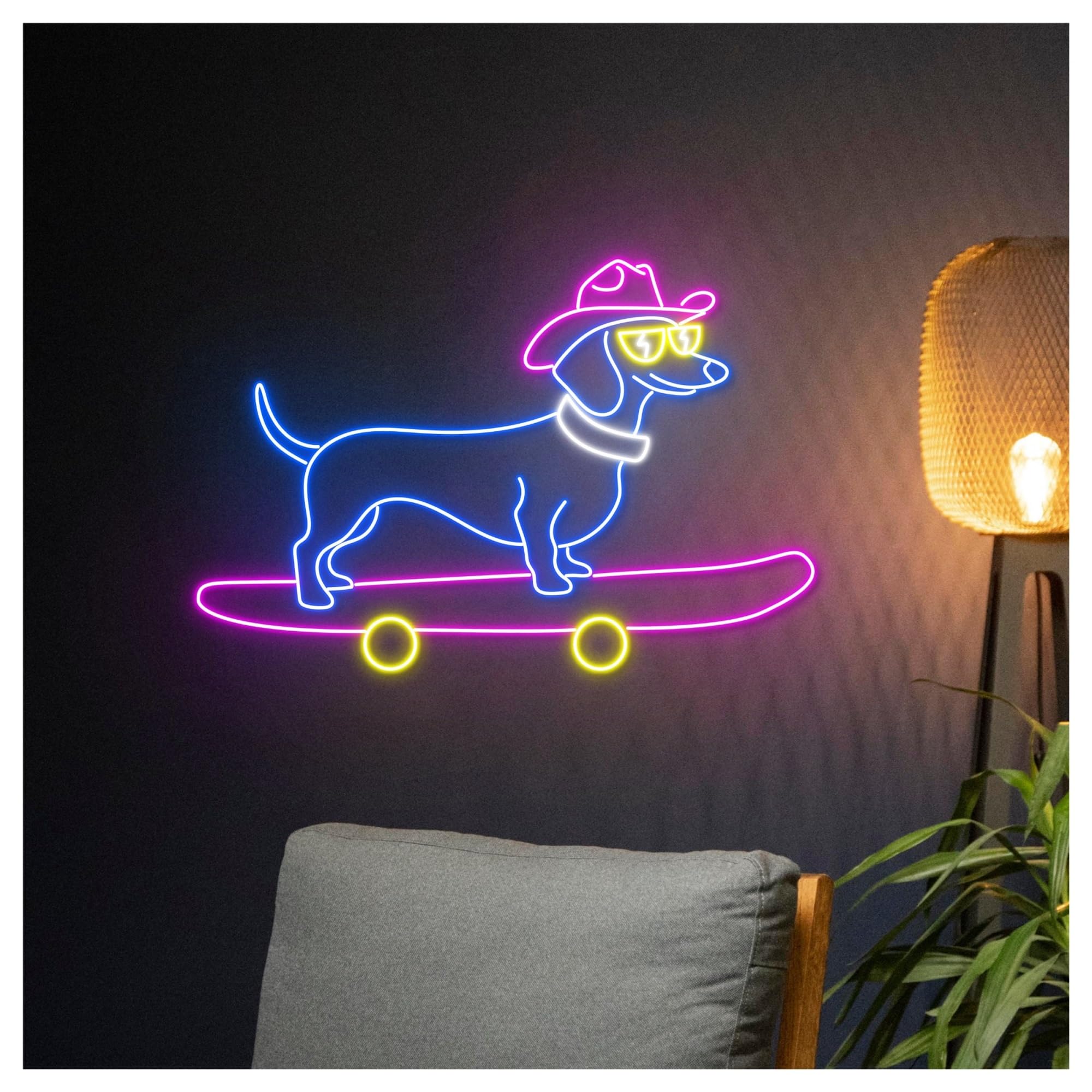 Decoración Lámparas Letrero De Neón Perro Salchicha Vaquero Patinando, Ideal Para Decoración Del Hogar, Regulable, 50cm