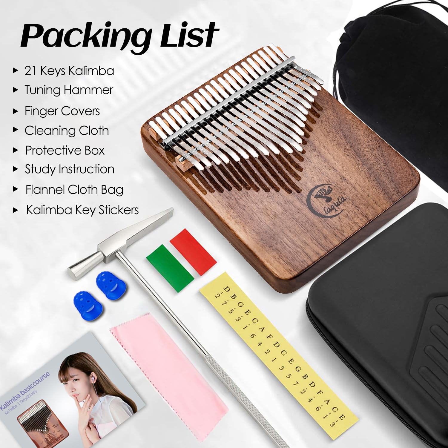 Kalimba 21 Schlüssel Daumenklavier - Tragbares Massivholz Kalimba Walnuss Finger Piano Professionelles Musikinstrument Marimbas mit Lernanleitung, Tragetasche Geschenk für Kinder Erwachsene Anfänger