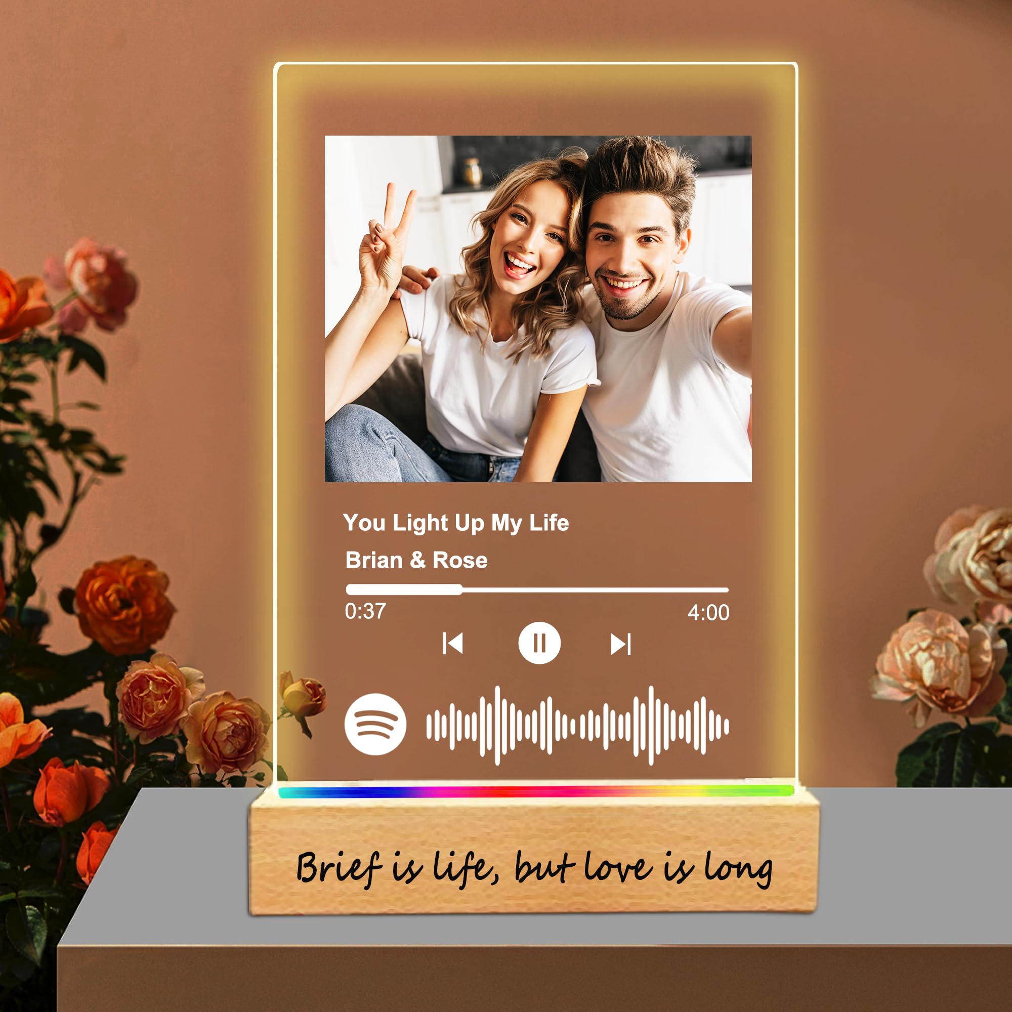 Toyofmine Men's H-Spotify Personalised Spotify Plaque Music Plaque With Photo Personalised Valentines Gifts For Wo Him Boyfriend Girlfriend Led Acrylic Song Gift For Birthday Christmas
