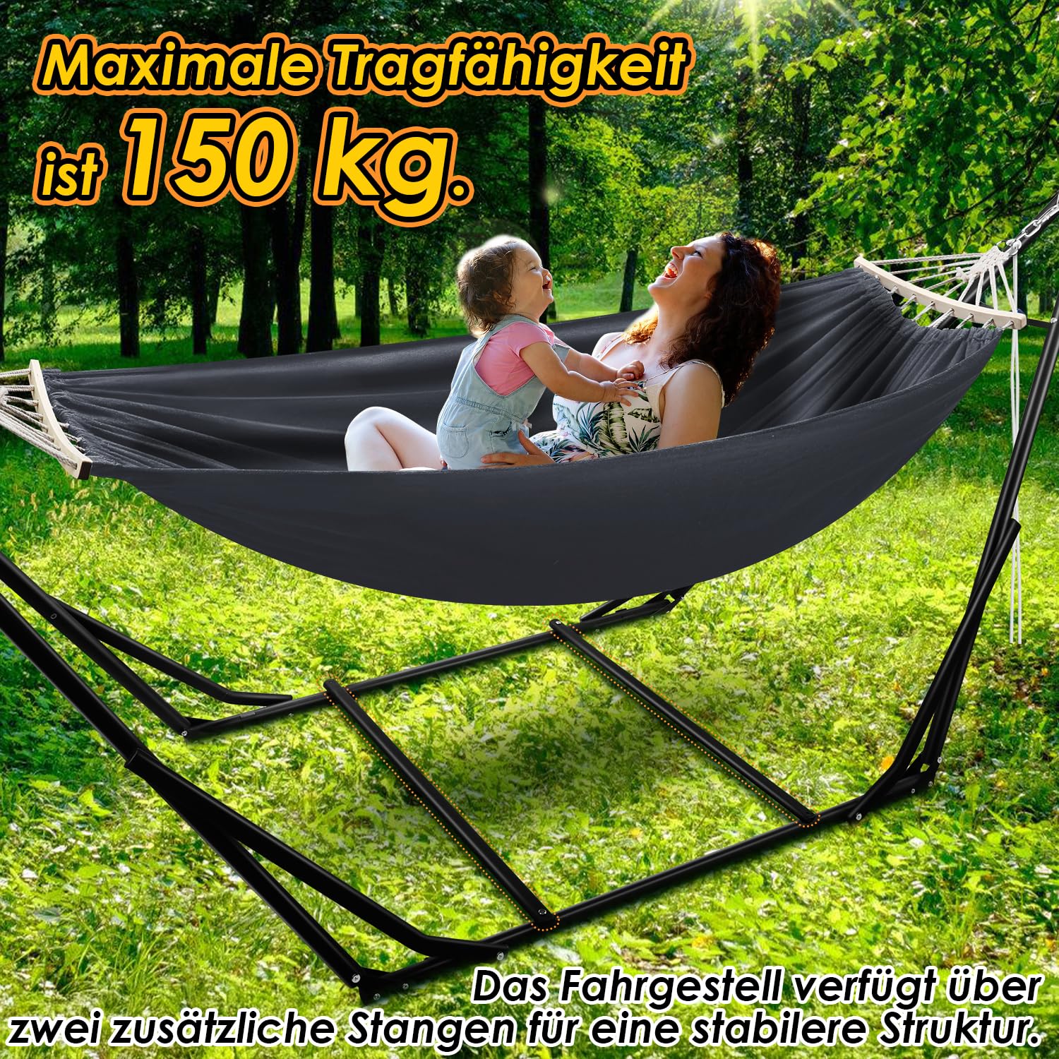 hamaca con estructura plegable y de metal, hasta 150 kg, silla colgante para camping y jardín, con bolsa de transporte