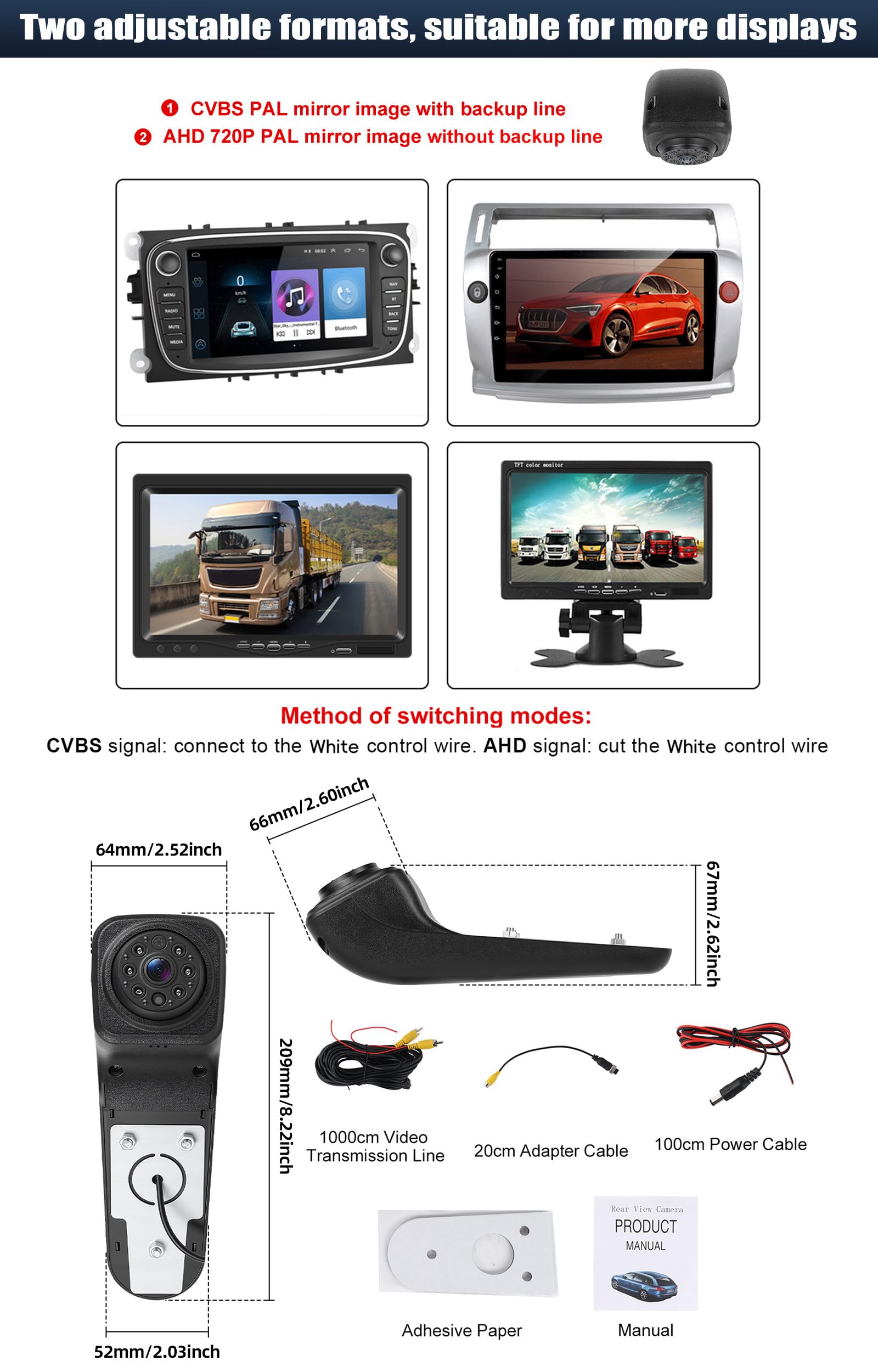 CAMECHO Visione Notturna Telecamera per Auto per VW Crafter 2017, Telecamera retrovisore con HD/CVBS - IP67, Grandangolo 140°, Linee di guida per il parcheggio