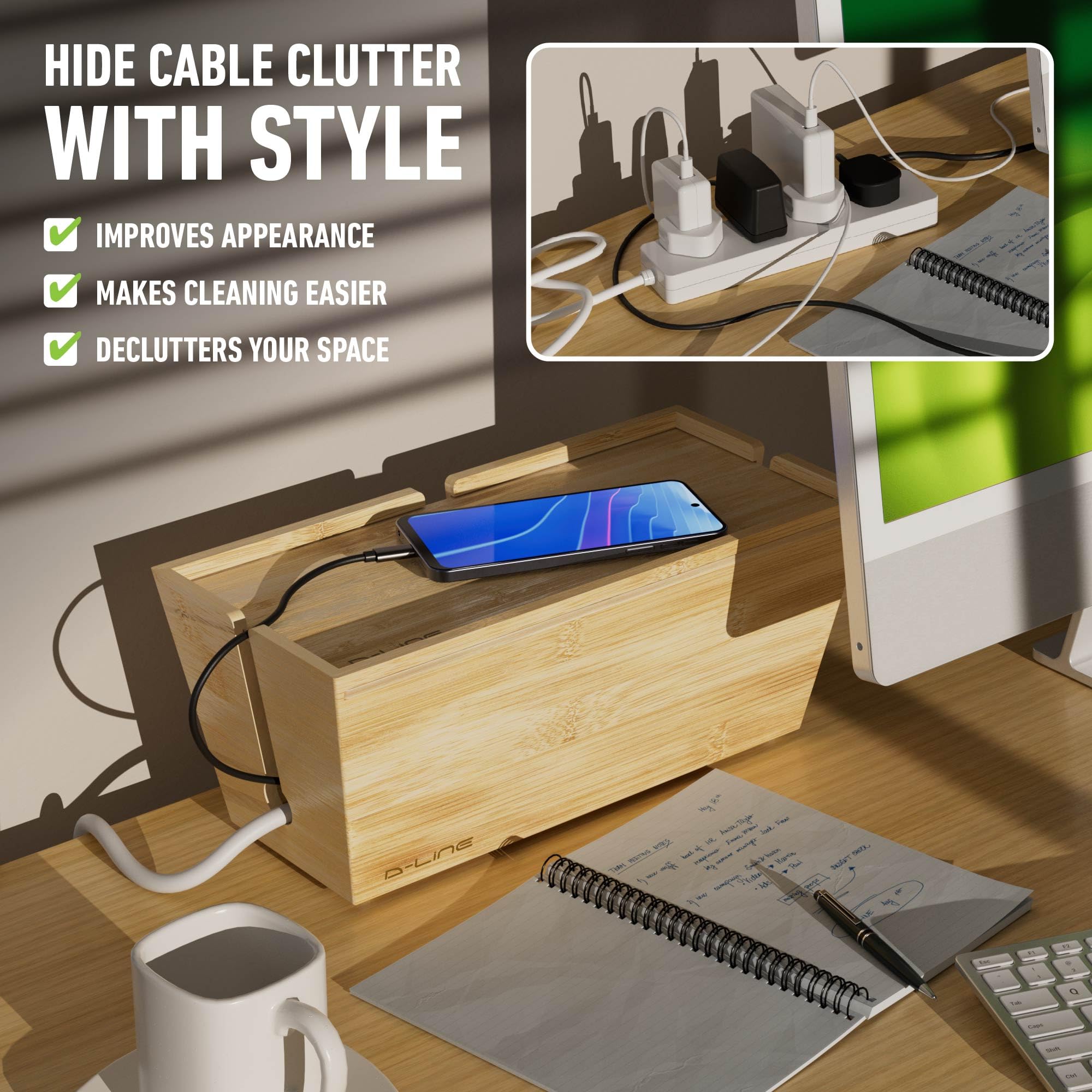 D-Line Bamboo Cable Tidy Box - Image 2