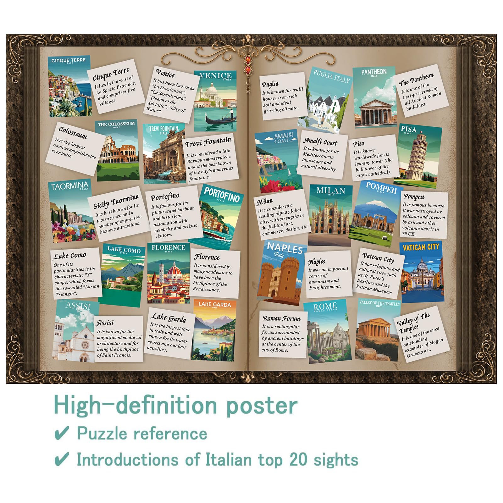 Italy Puzzle 1000 Piece for Adults Nature, Cinque Terre Rome Travel Jigsaw Puzzles City Florence, Europe Landscape Scenic Collage Challenging Puzzle for Adults - Image 3