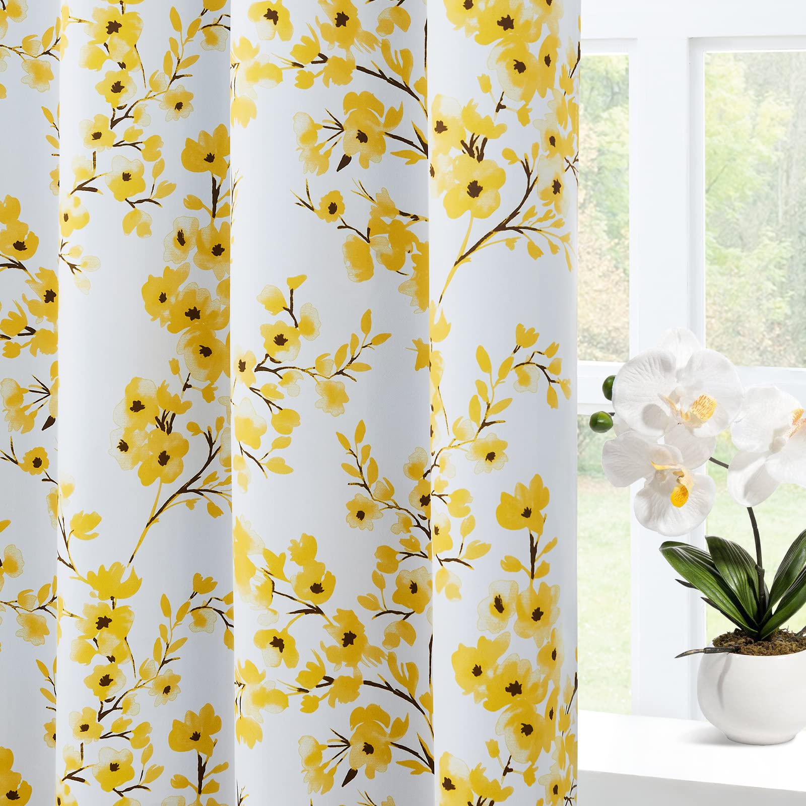 Yellow Flower Lined Curtain main image 1