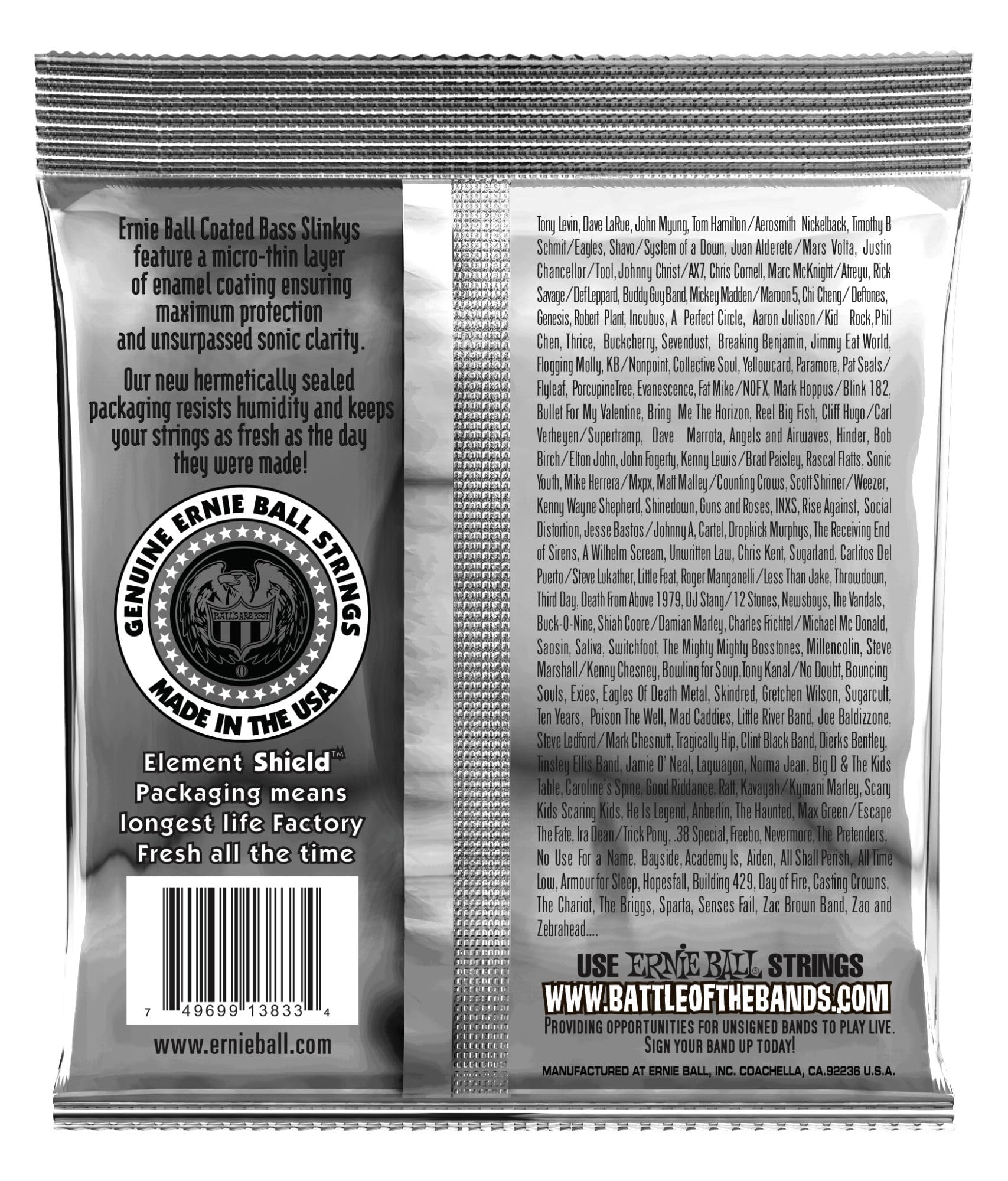 Ernie Ball, Hybrid Slinky Coated, P03833, Corde per basso elettrico, diametro 45-105