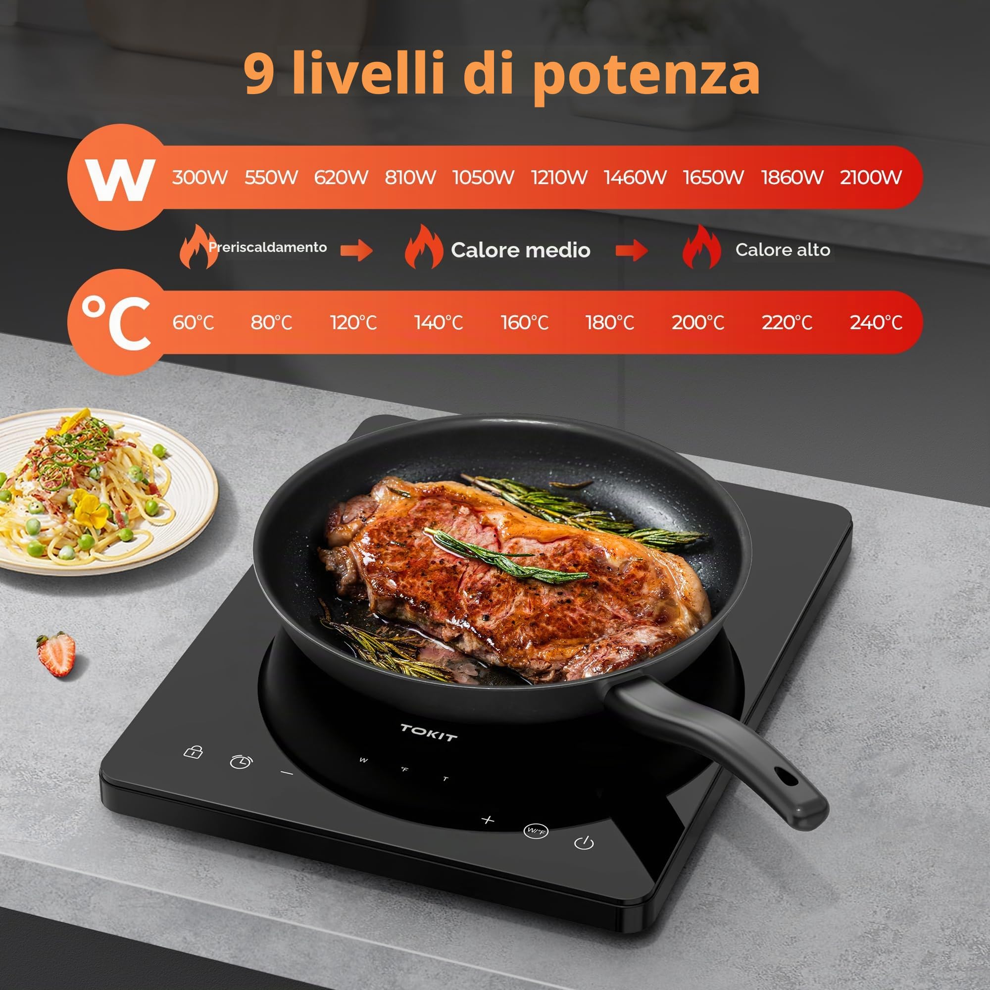 Piastra Di Cottura A Induzione 2000 W, Piano A Induzione M1 Con 9 Livelli Di Potenza, Timer Da 90 Minuti, Ultrasottile 40 MM, Nero Per Cucina, Dormitorio E Campeggio