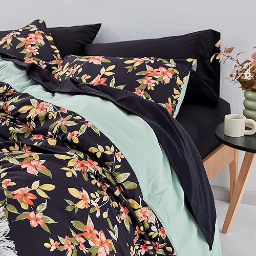 Miniatura 8 de SLEEP ZONE Funda de edredón estampada verde salvia, tamaño Queen con cierre de cremallera y 8 lazos en las esquinas, suave y transpirable para todas