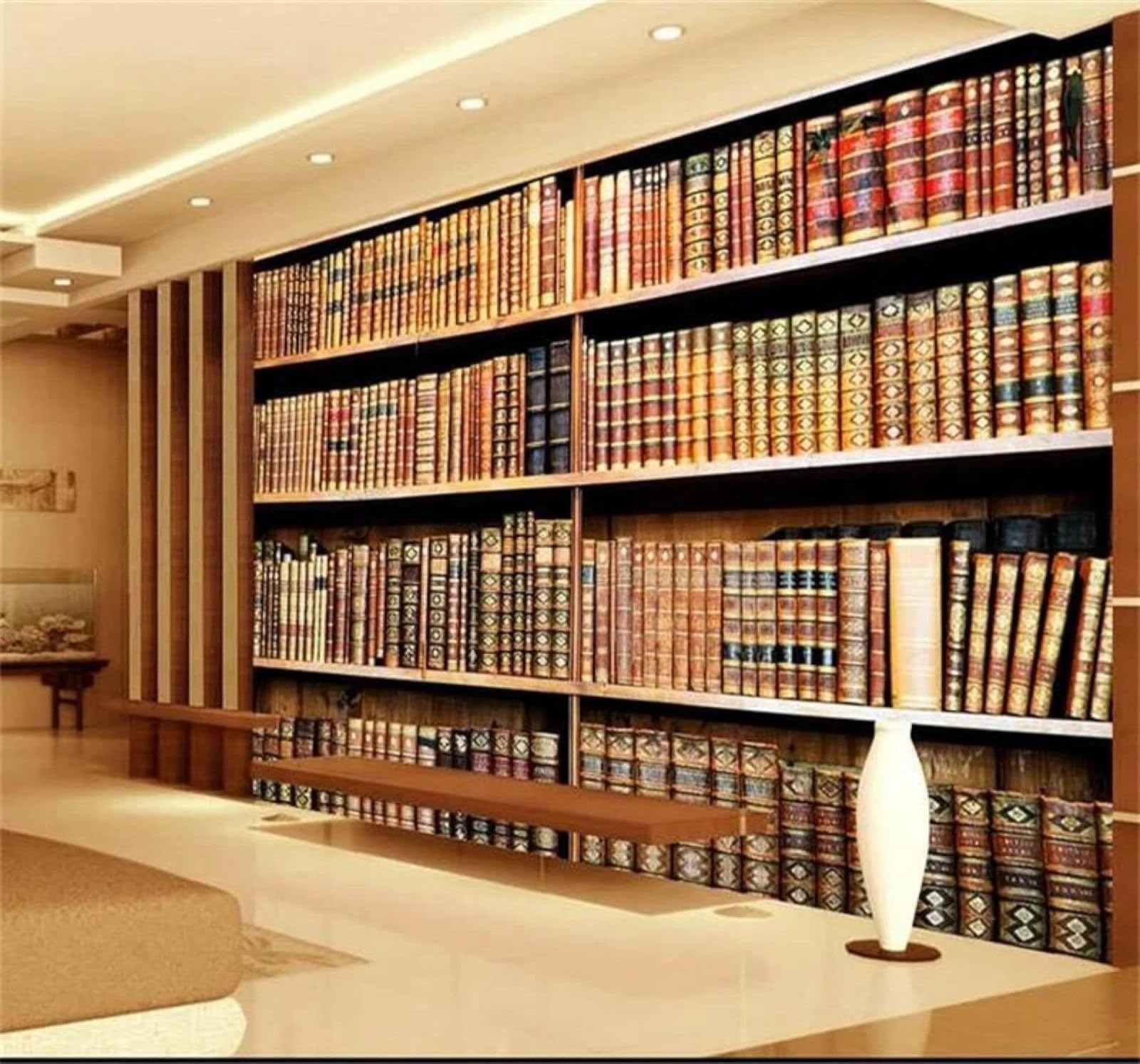 Xlming 300Cm×210Cm(B×H) Vintage Three Dimensional Bookshelf Books Study 3D Wallpaper Silky Texture Home Study Office Grey Dining Room Sofa Bedroom Living Room Tv Backdrop-300Cm×210Cm