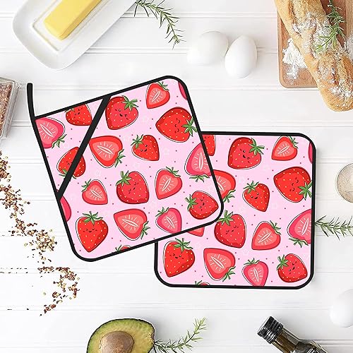 Miniatura 4 de Lindos soportes para ollas de fresa de dibujos animados, 2 unidades para cocina, almohadillas calientes resistentes al calor para cocinar, asar a la