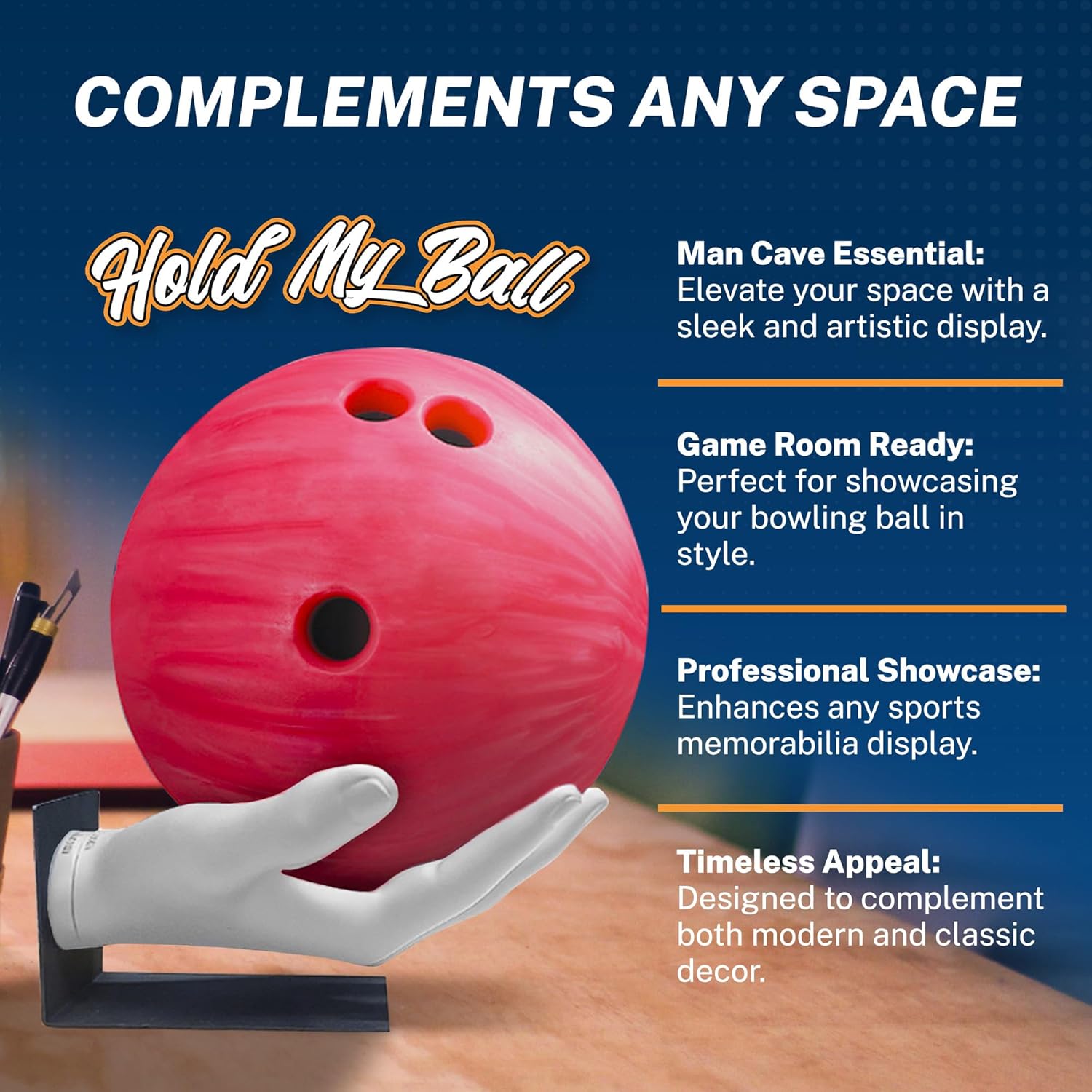 Hand-Sculptured Bowling Ball Holder & Stand - Durable Non-Slip Stylish Display Organizer for Bowling Enthusiasts, Sports Memorabilia, Home, Man Cave, Game Room Decor, or Professional Showcase