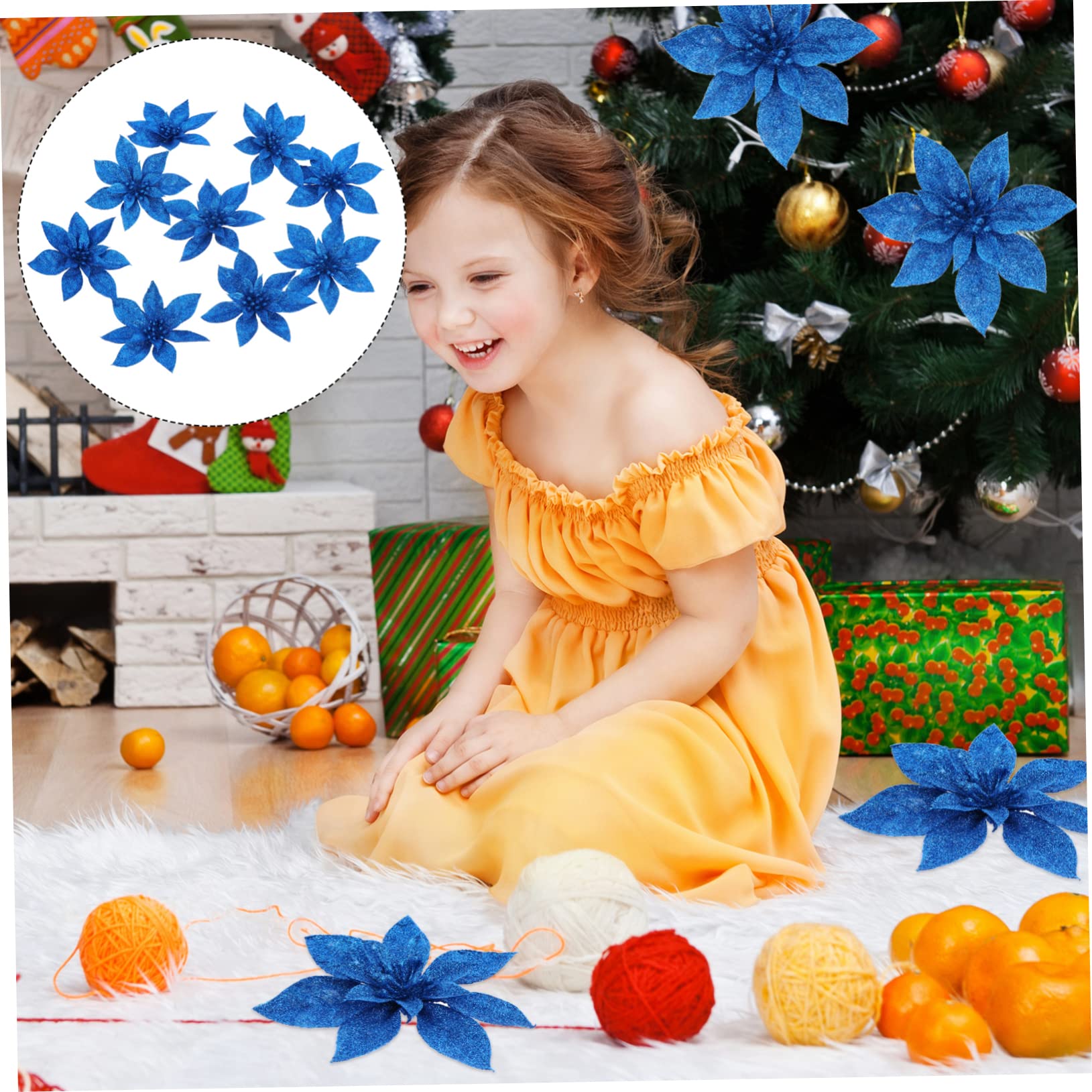 Cabilock 18piezas Flores Artificiales De Navidad para Decoración De Árbol Adornos Navideños De Poinsettia Simulación Floral para Hogar y Fiestas
