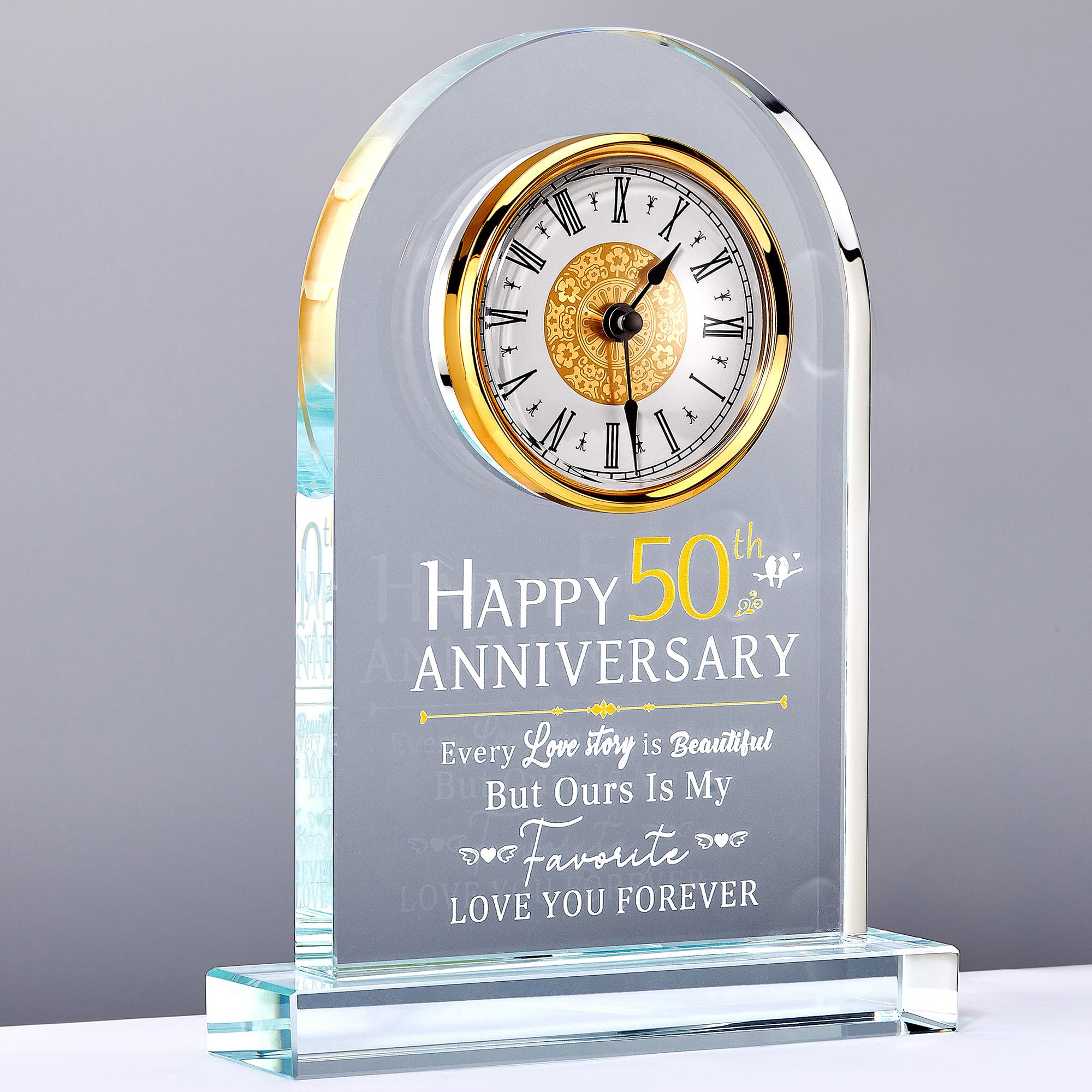JXOUYDAD 50th Anniversary Wedding Gifts, Desk Table Clock, Happy 50th Anniversary Romantic Gifts for Couple, Parents, Wife, Husband, Friends