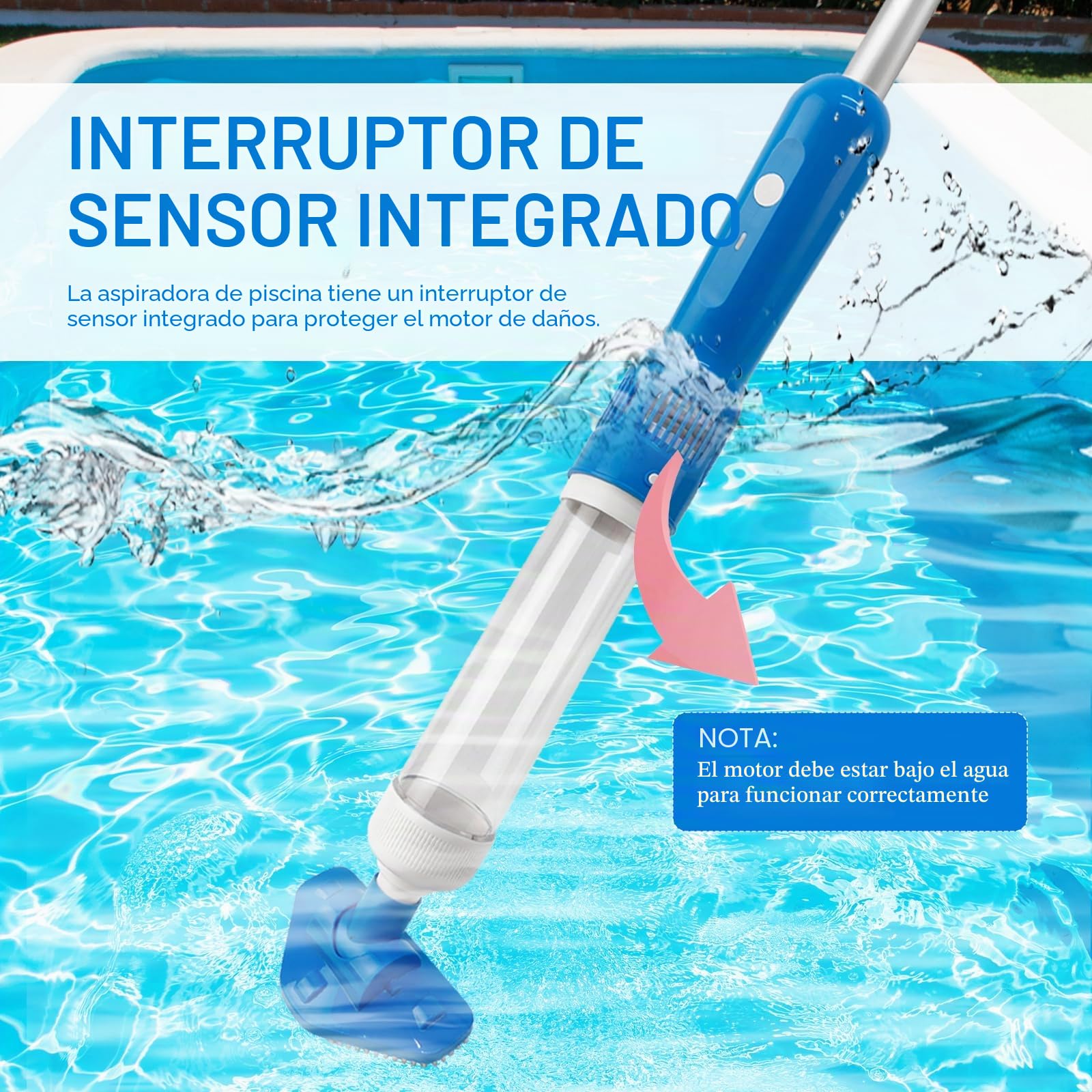 Aspirador de Piscina a Bateria, 3 en 1 Aspirador de Piscina Manual Portátil con Mango Telescópico, Limpiafondos Eléctrico de Piscina para SPA, Jacuzzi, Piscina Pequeñas