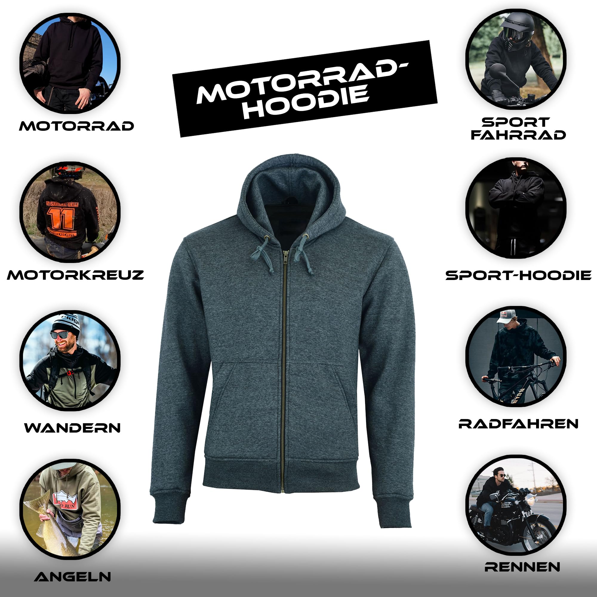 Herren Moto Racing Hoodie Aramidgewebe Motorradschutzjacke Stilvolles Kapuzensweatshirt Schutzfutter CE-Zulassung