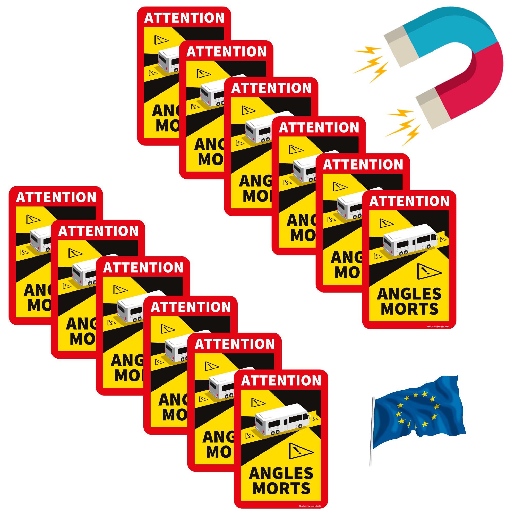 Print.gg Camper Blind Spot Sticker France - Angles Morts Magnet Motorhome And Bus - Magnetic Sign Car 17 X 25 Cm - Motorhome Sticker Warning Sign - Lorry Motorhome And Bus Magnetic Signs Car