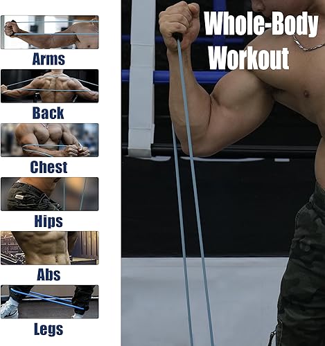 Miniatura 7 de Bandas de resistencia para entrenamiento con asas suaves, banda elástica, látex natural agradable a la piel, tensión de 10 libras largas y cortas,