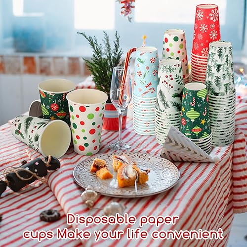 Miniatura 6 de Umigy 120 tazas de café de Navidad con tapas, vasos de papel desechables de 16 onzas para café festivo con tapa para bebidas, tazas de Navidad para