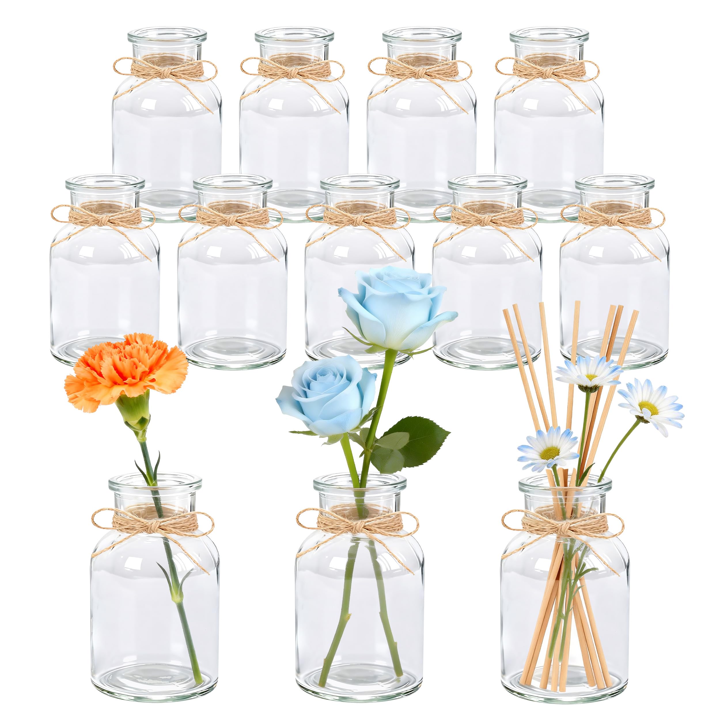Der Rose 12 Pack Glass Bud Vases for Flowers, 125ml Small Vases for Table Decoration, Elegant Home Decor and Wedding Decor Centerpieces