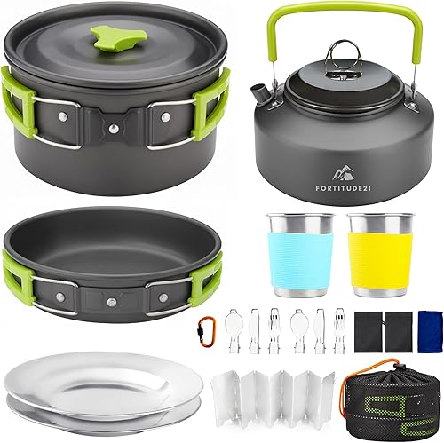 Juego de utensilios de cocina para camping, 19 piezas, ligero, para mochilero, con ollas, sartenes, utensilios, kit compacto de cocina al aire libre